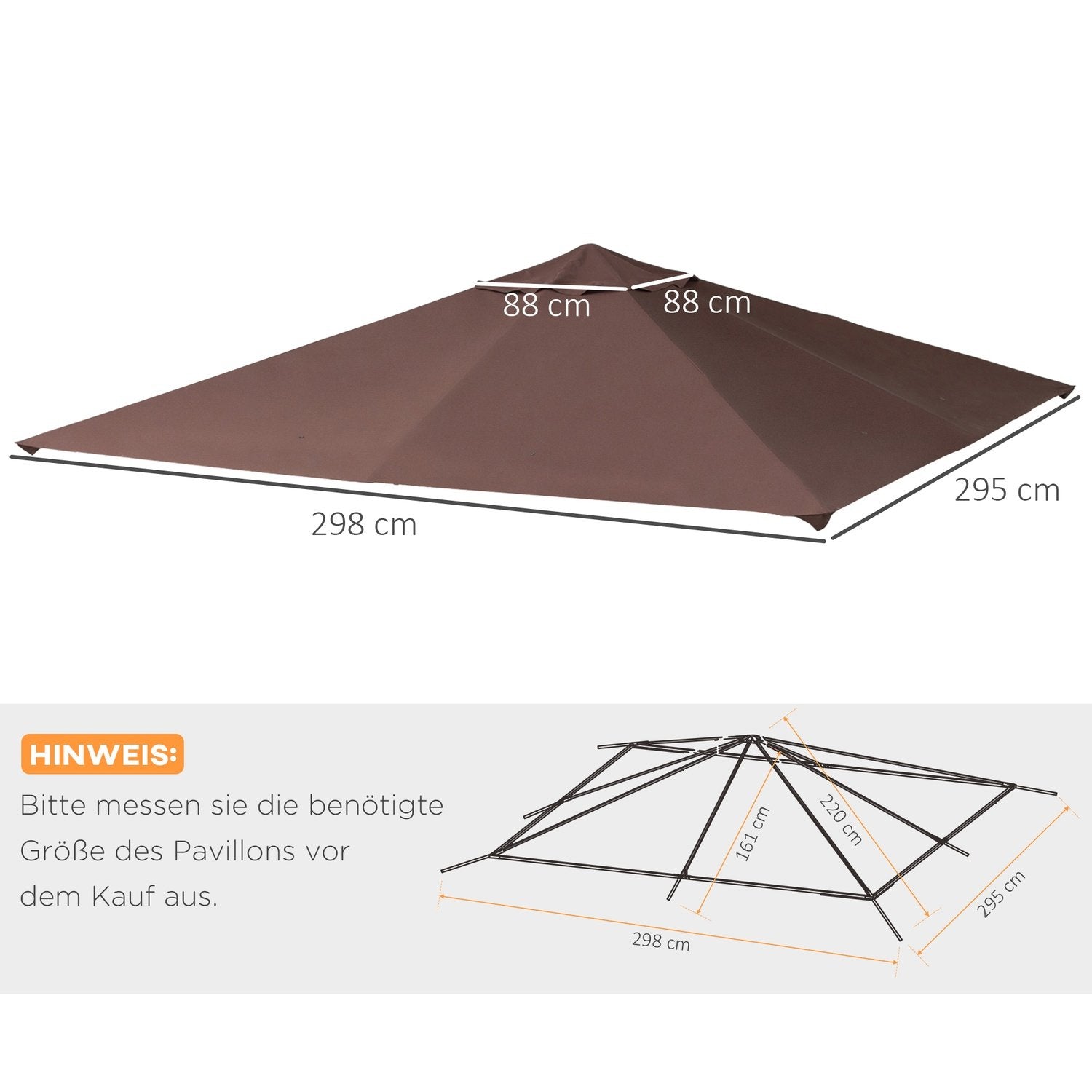 Udskiftning baldakin Gazebo 2,93X2,93M Gazebo Cover Solafskærmning Polyester Kaffe