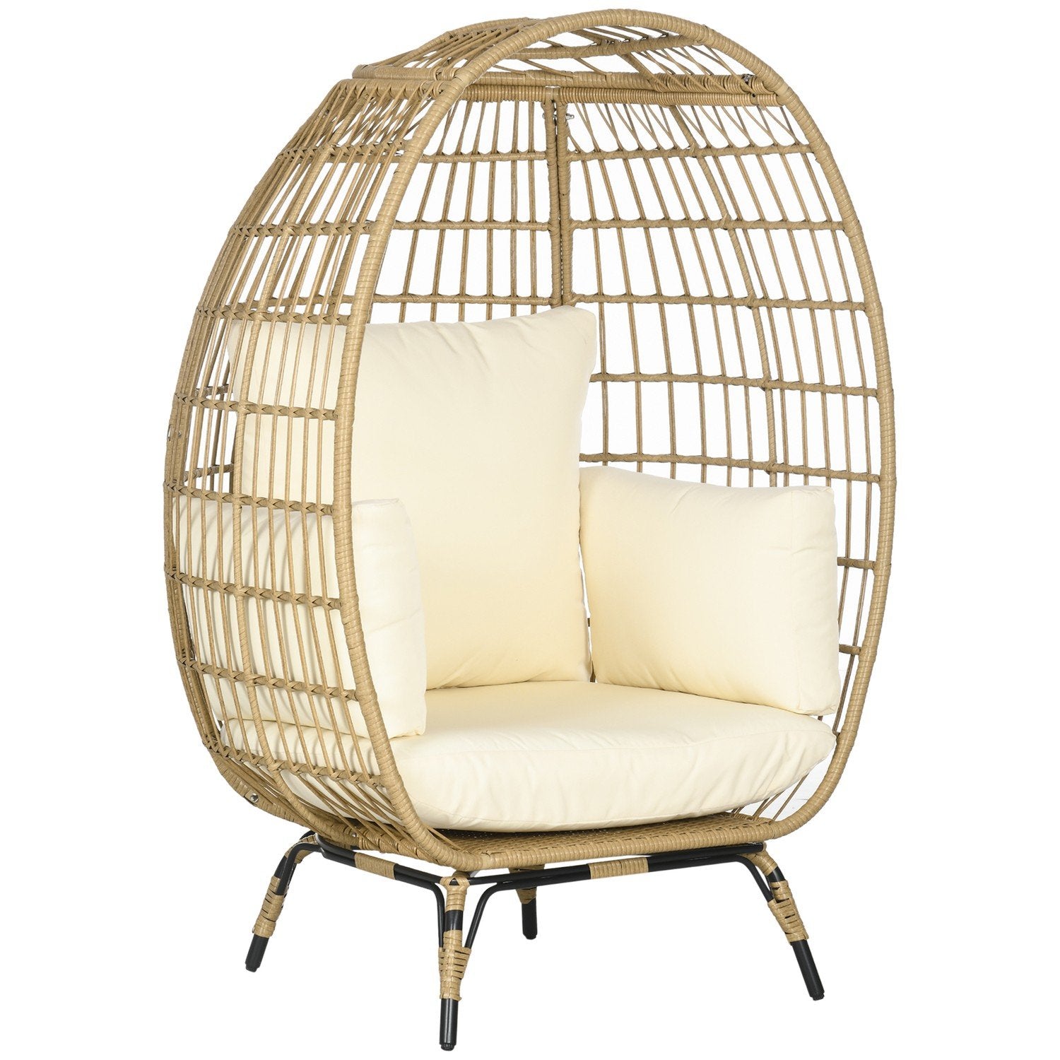 Wicker Rattan Stol Rattan Stol Med Sædehynde Hævet Havestol Til Altan Terrasse Metal Khaki 105 X 97 X 150 Cm