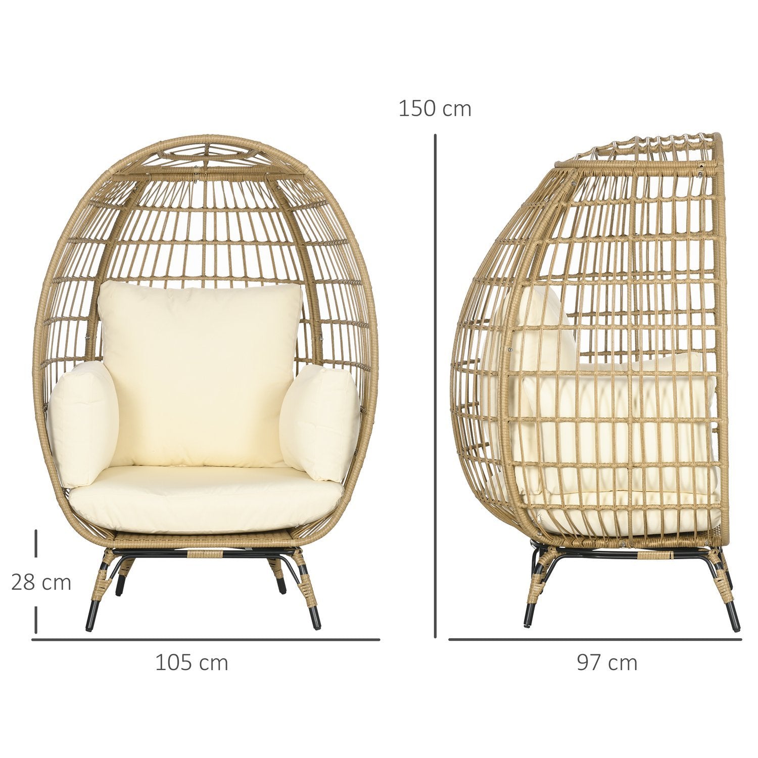 Wicker Rattan Stol Rattan Stol Med Sædehynde Hævet Havestol Til Altan Terrasse Metal Khaki 105 X 97 X 150 Cm