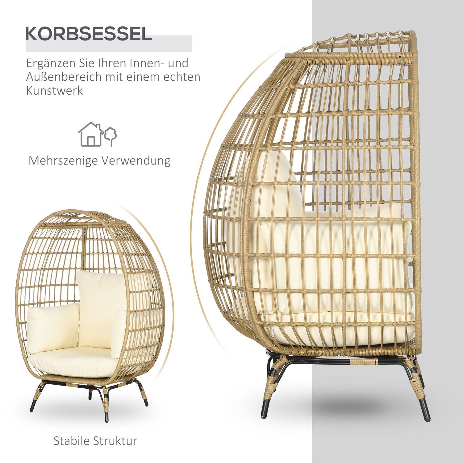 Wicker Rattan Stol Rattan Stol Med Sædehynde Hævet Havestol Til Altan Terrasse Metal Khaki 105 X 97 X 150 Cm