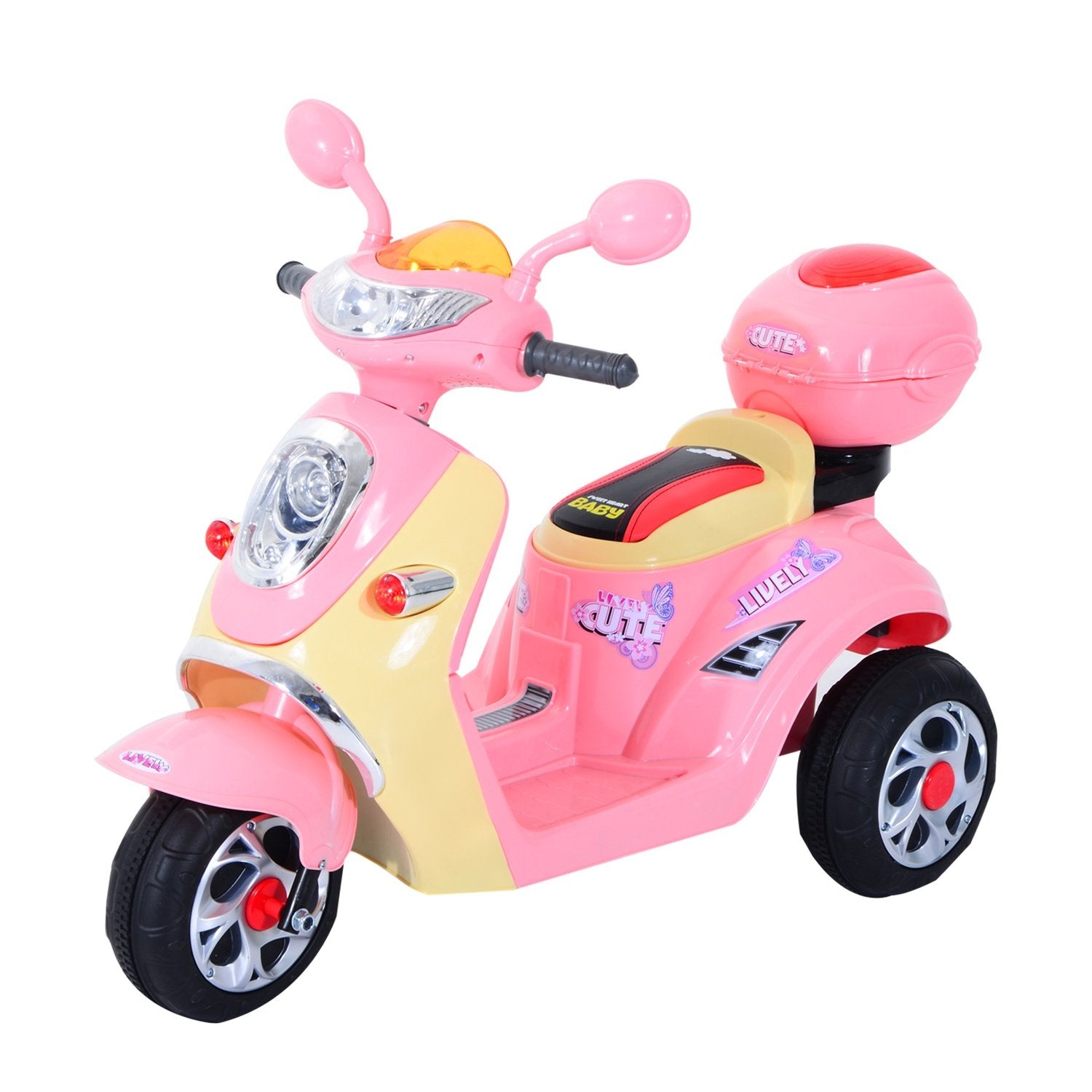 Elektrisk motorcykel til børn Elektrisk motorcykel Elektrisk bil til børn Trehjulet cykel til børn, 6V, Metal+Pp, 108X51X75Cm (Pink+Gul)