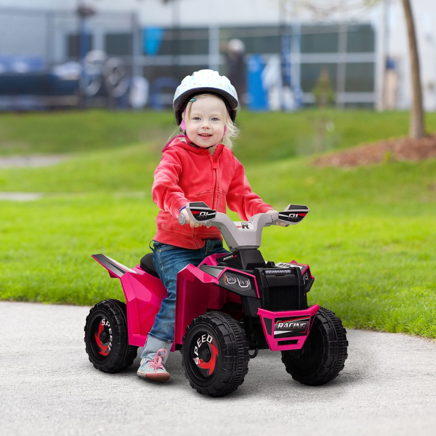 El-quad-cykel til børn, Minial-quad-cykel med frem- og bakfunktion, 6V el-køretøj til børn 1,5-3 år, 2,5 km/t, lyserød