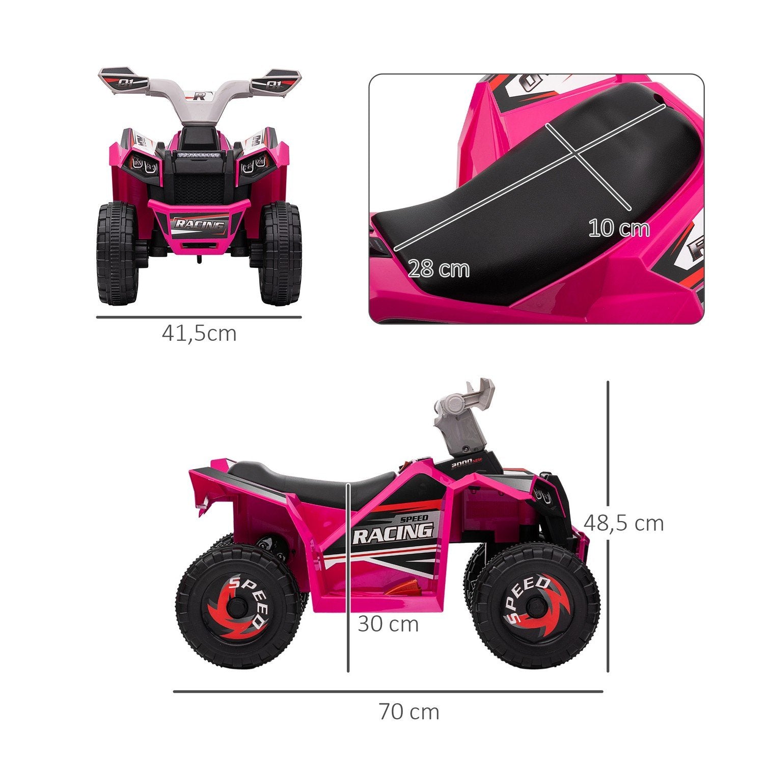 El-quad-cykel til børn, Minial-quad-cykel med frem- og bakfunktion, 6V el-køretøj til børn 1,5-3 år, 2,5 km/t, lyserød