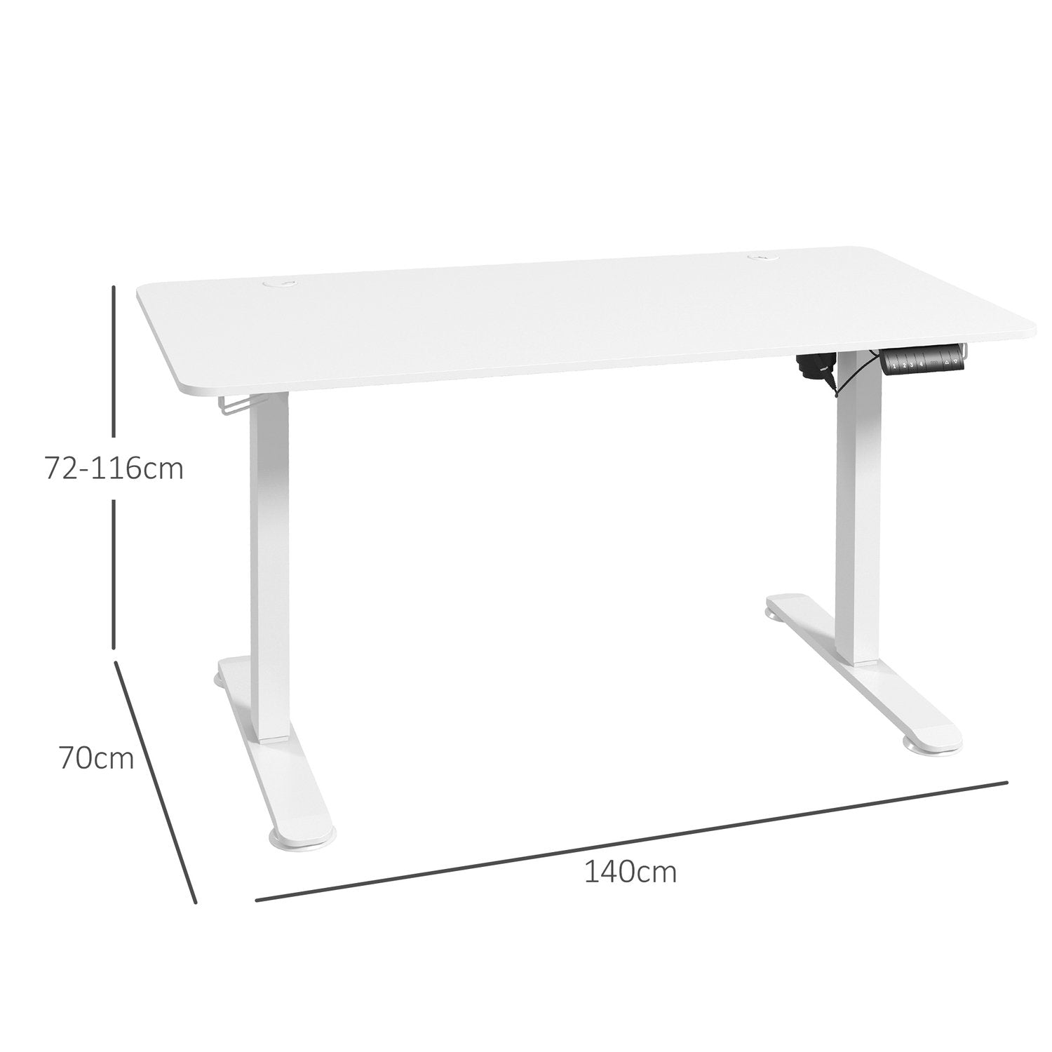 Højdejusterbart skrivebord 140X70Cm Elektrisk Computer Skrivebord 4 Hukommelse Ergonomisk Sit Stand Skrivebordskrog Anti-Kollision Hvid