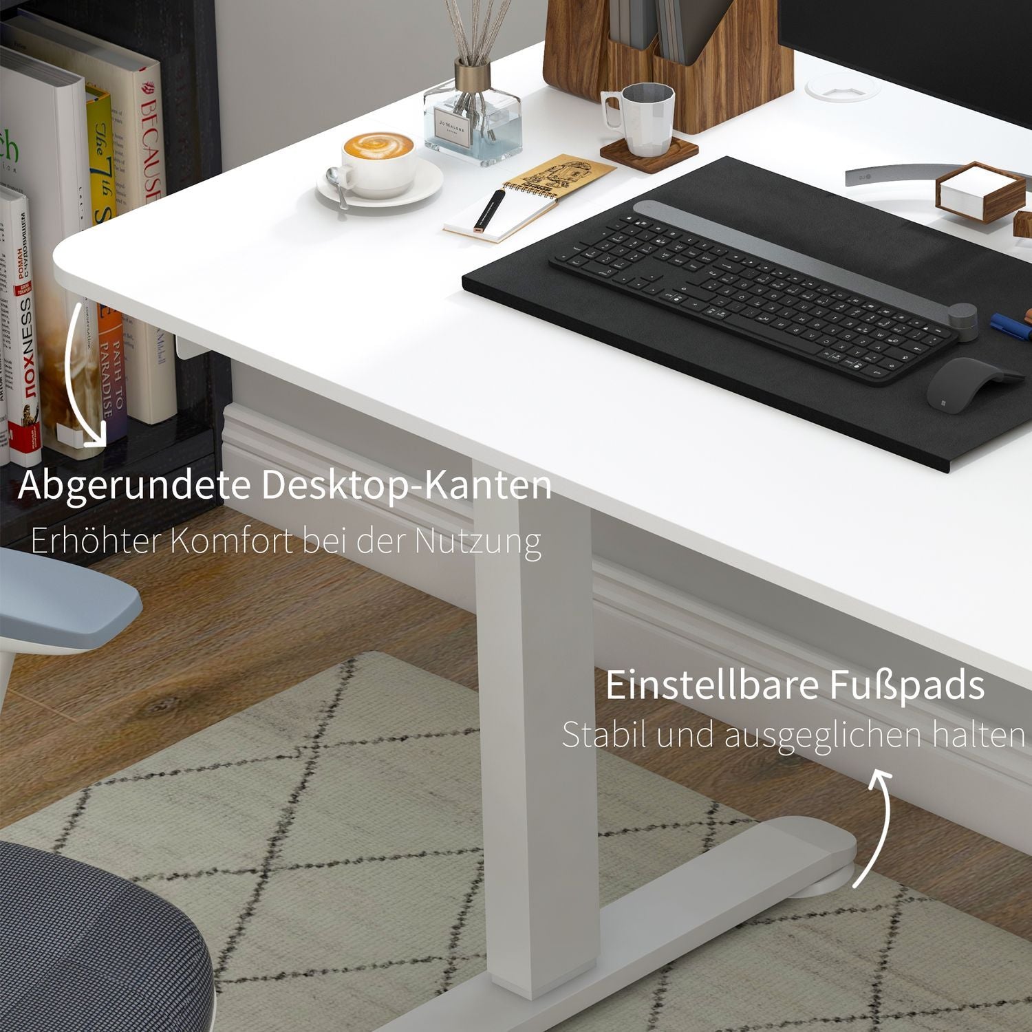 Højdejusterbart skrivebord 140X70Cm Elektrisk Computer Skrivebord 4 Hukommelse Ergonomisk Sit Stand Skrivebordskrog Anti-Kollision Hvid