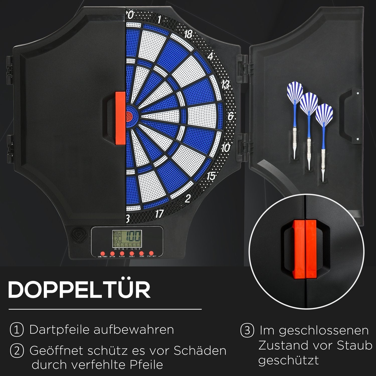 Elektronisk dartskive dartskive med 12 dart, byttespidser, dartmaskine, lcd-skærm, til 8 spillere