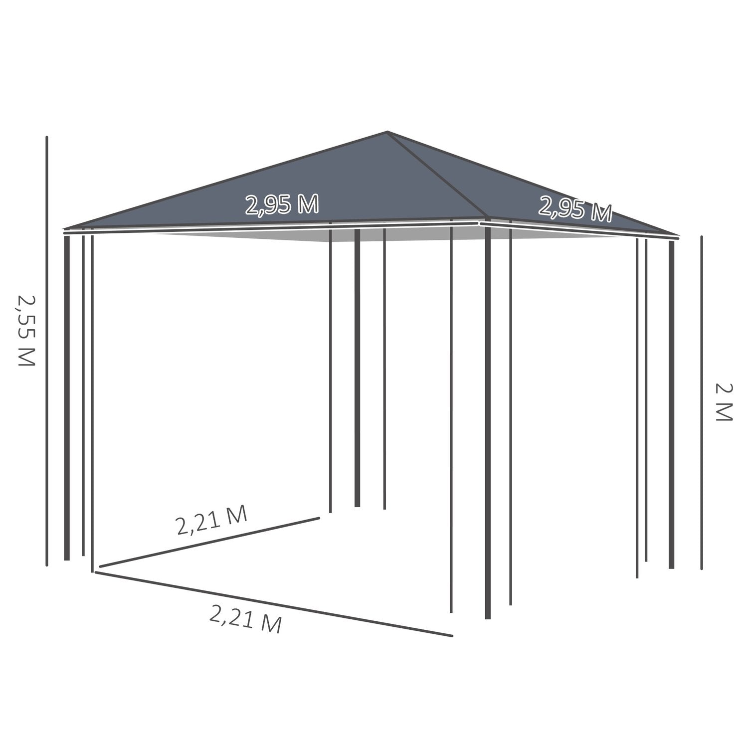 Trädgårdspaviljong 3X3M Stallpaviljong Trädgårdstält, Tält, Partytält, Stål, Polyester, Grå