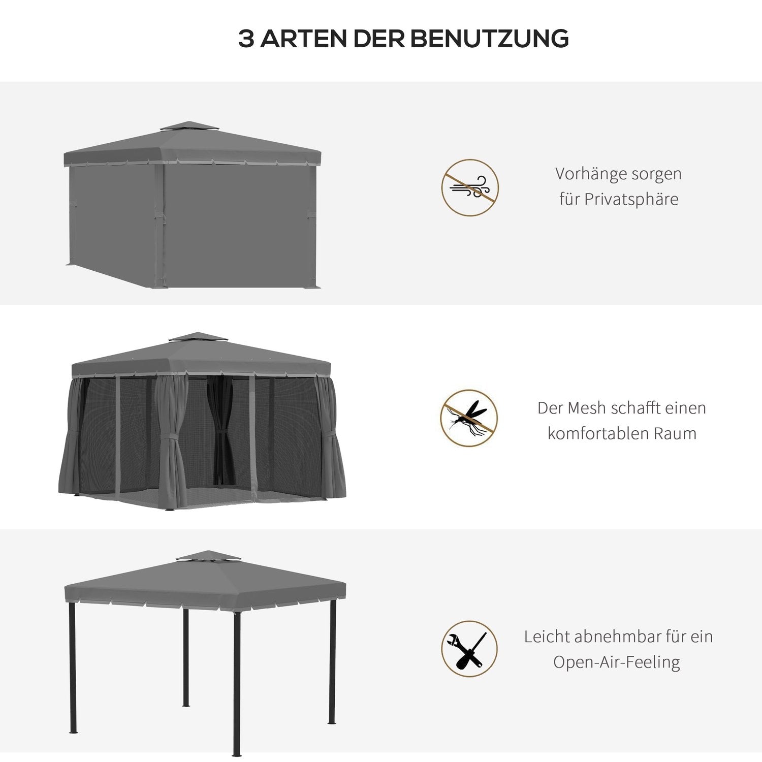 Havepavillon Pavillon 2,96 X 2,96 M Havetelt Med Dobbelttag Festtelt Med 4 X Sidepaneler Myggenet Aluminium Polyester