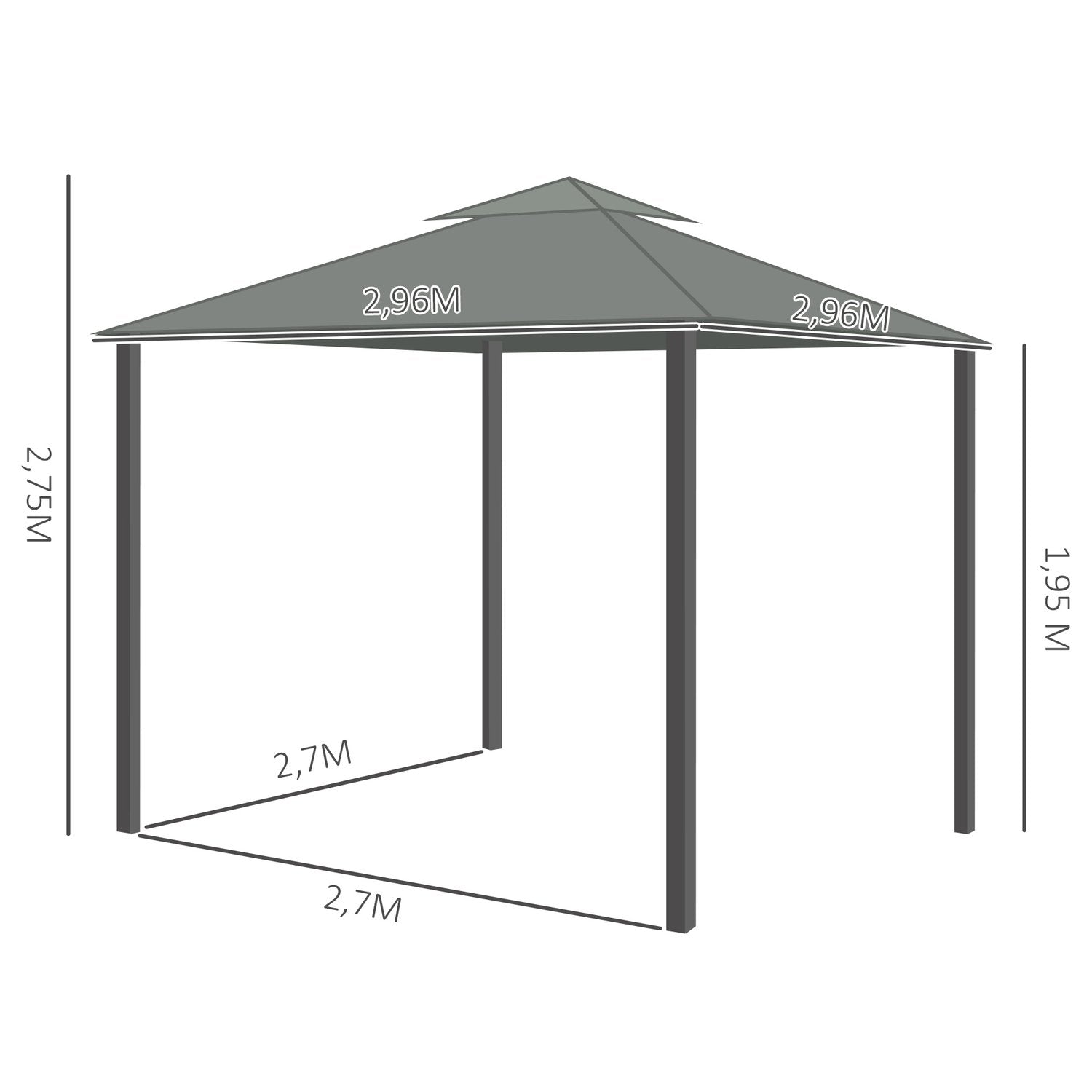 Havepavillon Pavillon 2,96 X 2,96 M Havetelt Med Dobbelttag Festtelt Med 4 X Sidepaneler Myggenet Aluminium Polyester