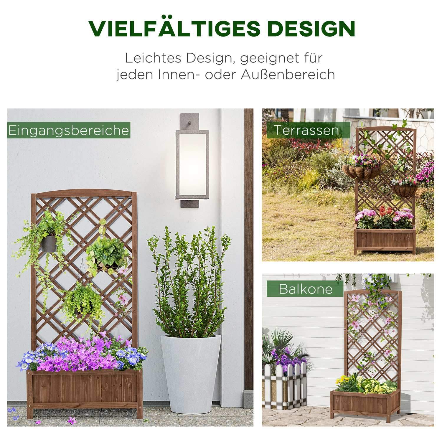 Plantekasse blomsterstativ med espalier, træ, gul, 60x30x122,5 cm