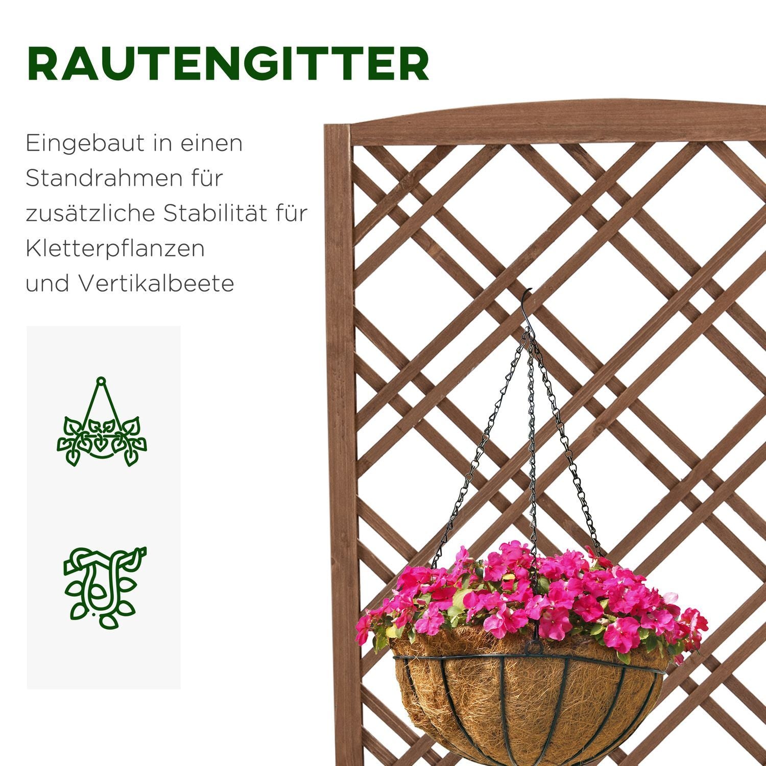 Plantekasse blomsterstativ med espalier, træ, gul, 60x30x122,5 cm