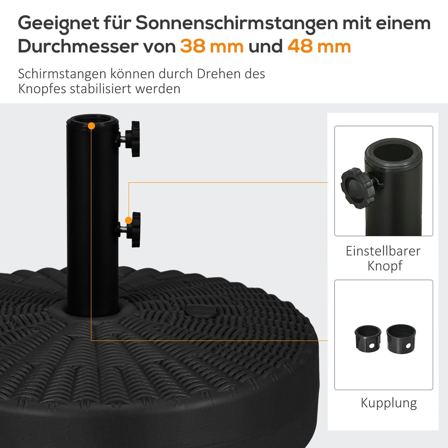 Parasollställ 29Kg Paraplybas För Ø38/48Mm Stolpar, Rottinglook, Perfekt För Trädgård & Balkong, Hdpe, Svart, Ø51X36Cm