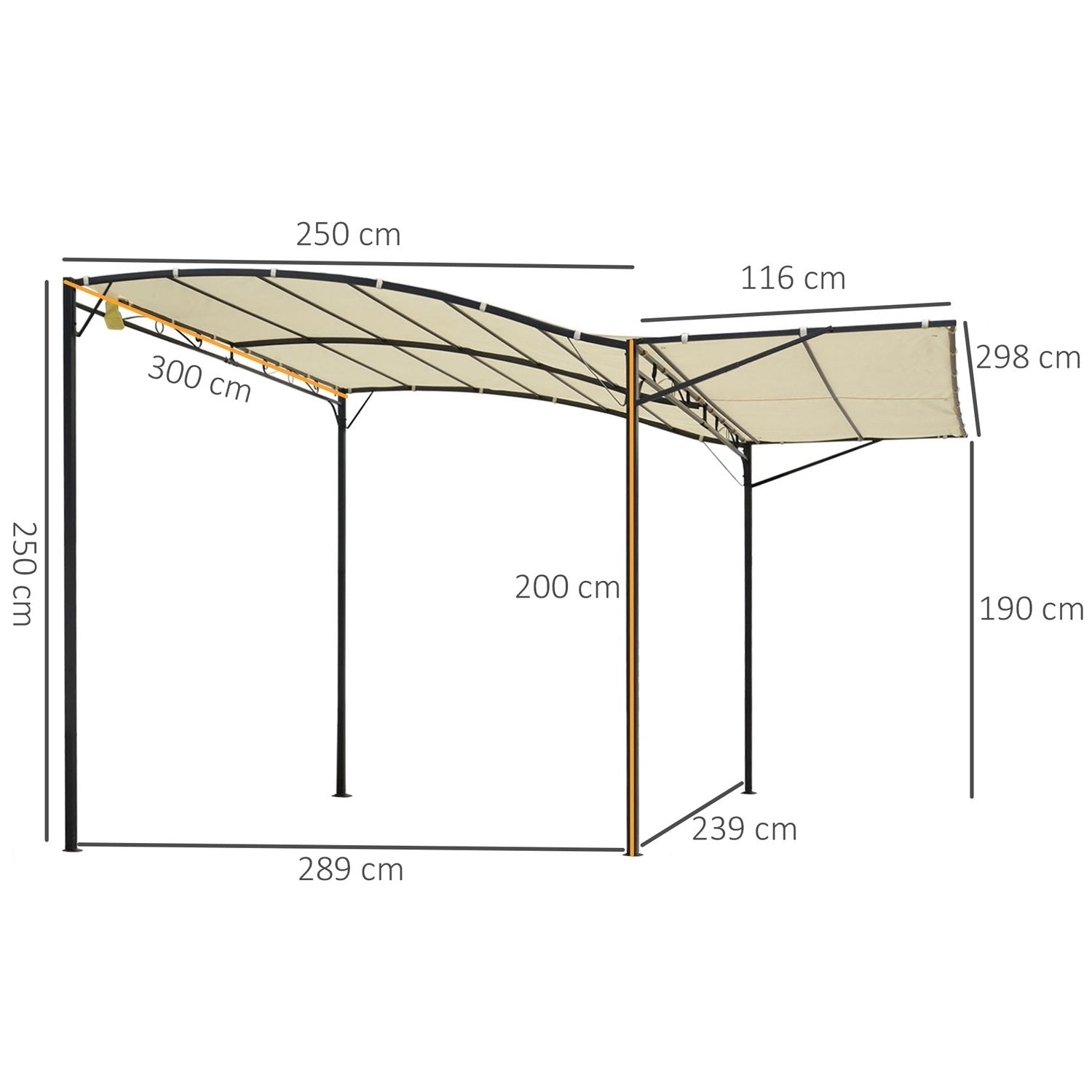 Gazebo Havepavillon Markise Solmarkise Med Foldesidetag UV Beskyttelse Stål + Polyester Creme Hvid + Sort 3 X 2,5 M