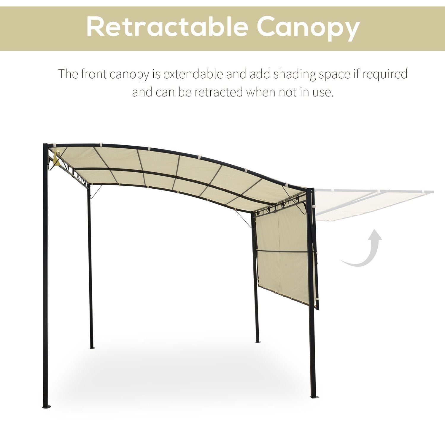 Gazebo Havepavillon Markise Solmarkise Med Foldesidetag UV Beskyttelse Stål + Polyester Creme Hvid + Sort 3 X 2,5 M