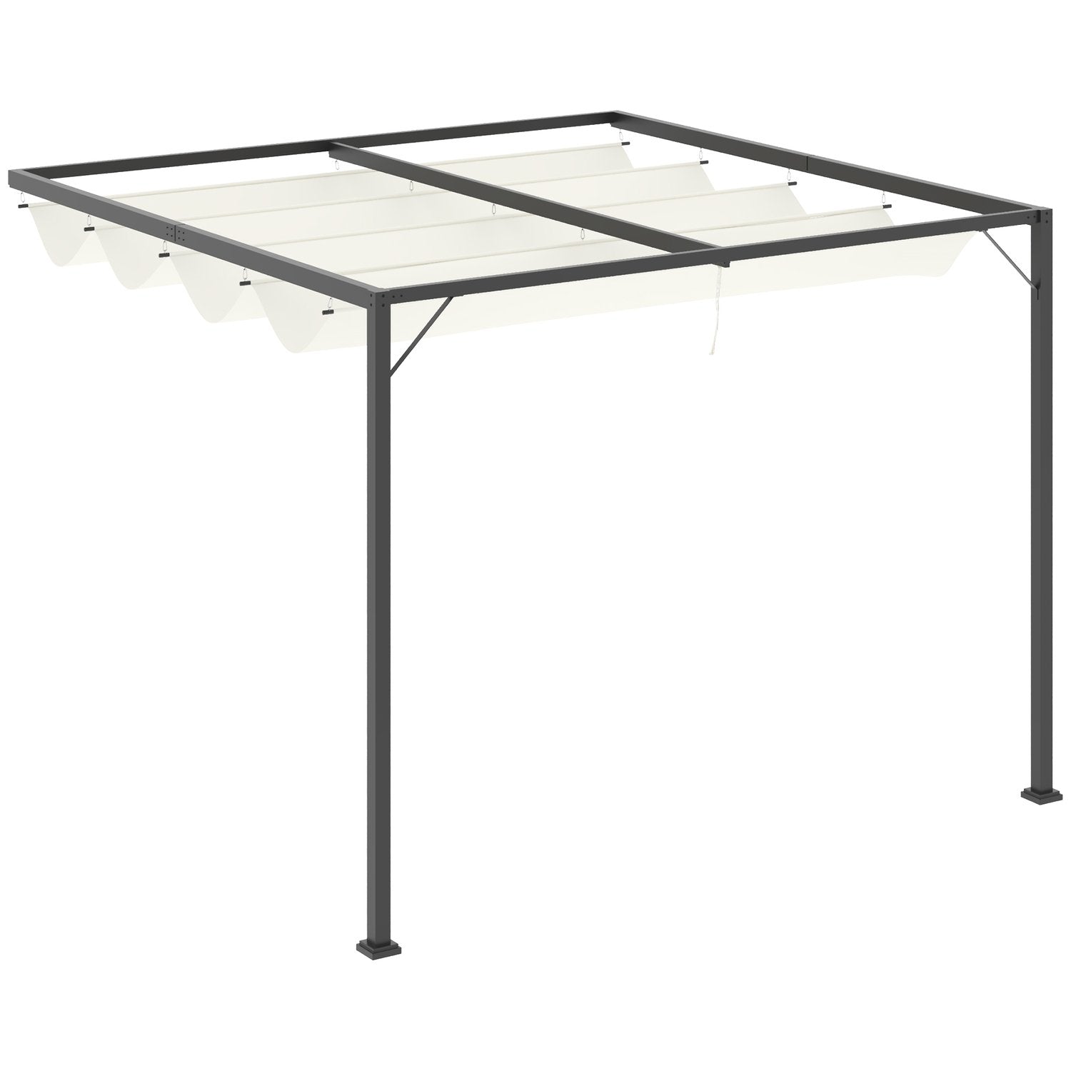 Pergola Gazebo 3 X 3 M Trädgårdspaviljong Bbq Paviljong Med Tyg Tak Uteplats Baldakin Väderbeständig Väggmontering Metall Polyester Krämvit