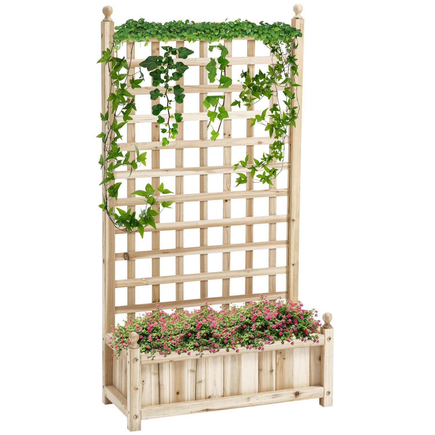 Plantekasse med espalier, blomsterkasse til klatreplanter, træ, natur, 64X28X120Cm