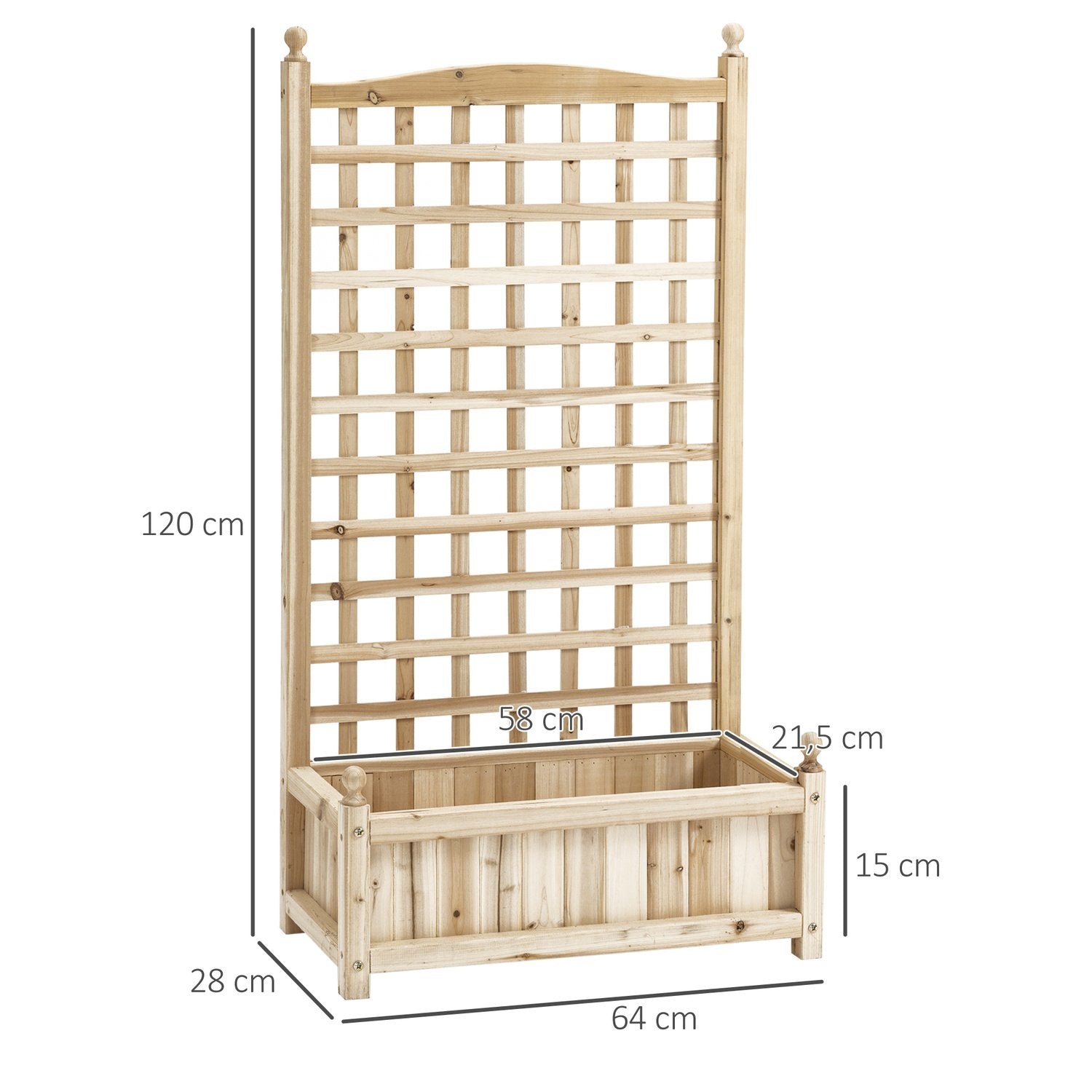 Plantekasse med espalier, blomsterkasse til klatreplanter, træ, natur, 64X28X120Cm