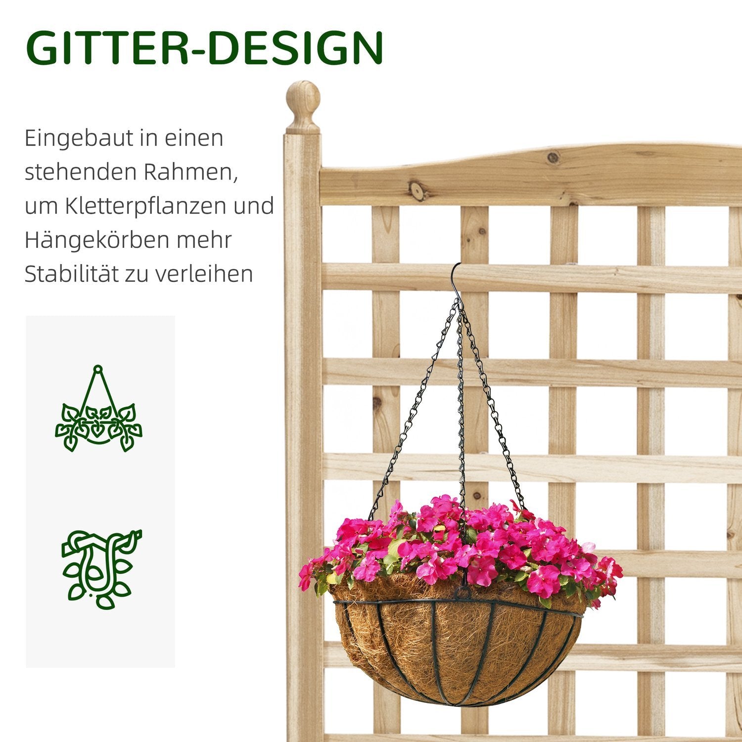 Plantekasse med espalier, blomsterkasse til klatreplanter, træ, natur, 64X28X120Cm