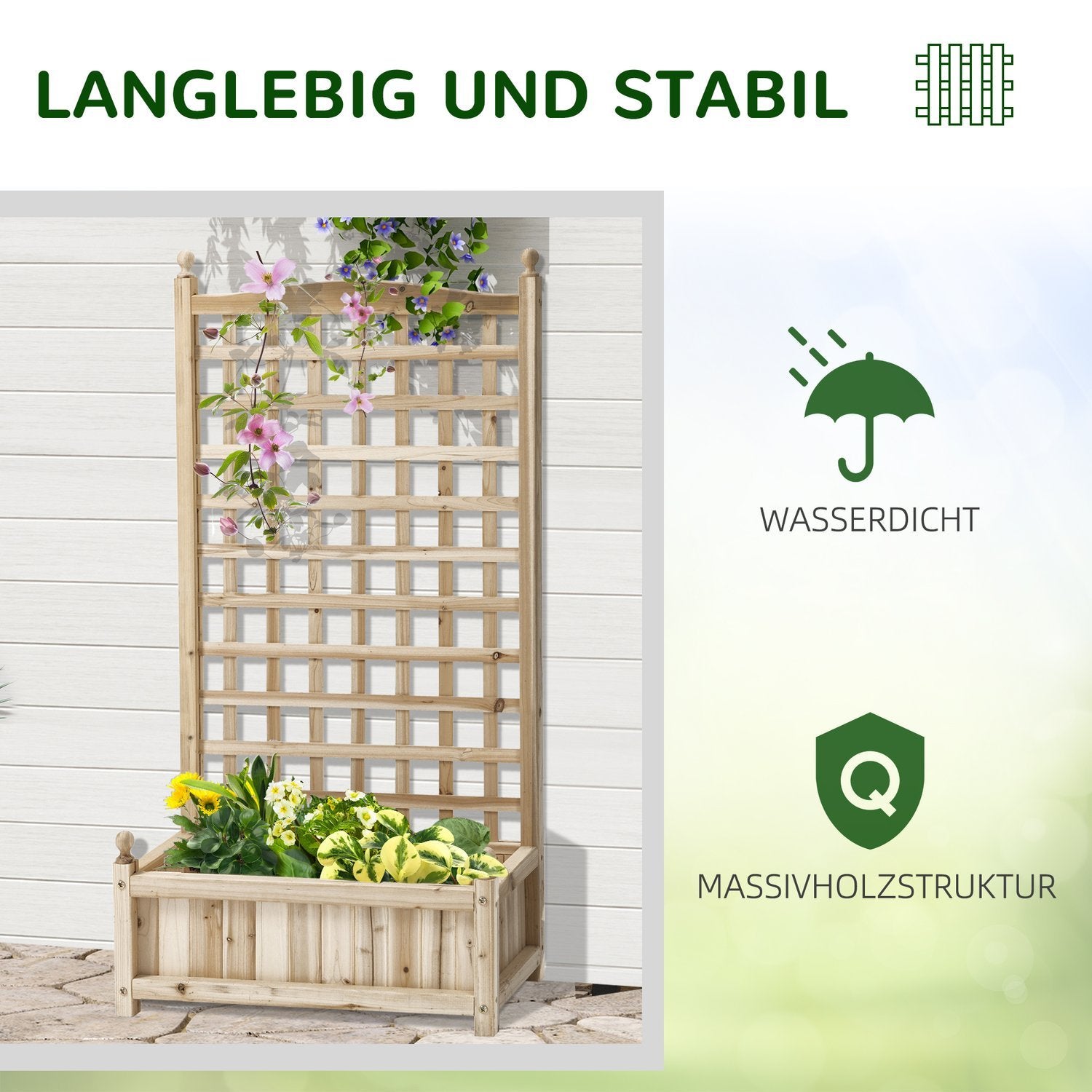 Plantekasse med espalier, blomsterkasse til klatreplanter, træ, natur, 64X28X120Cm