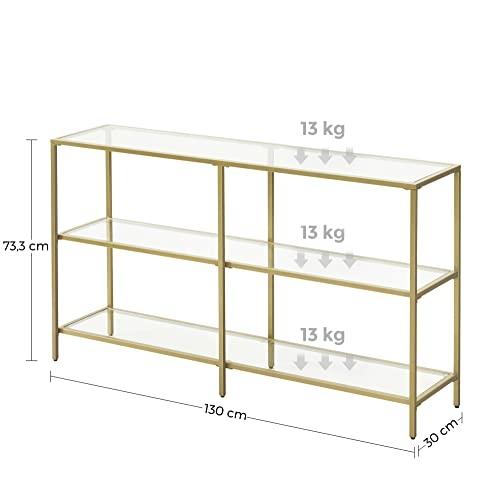 Elegant guld 3-vånings konsolbord med härdat glas