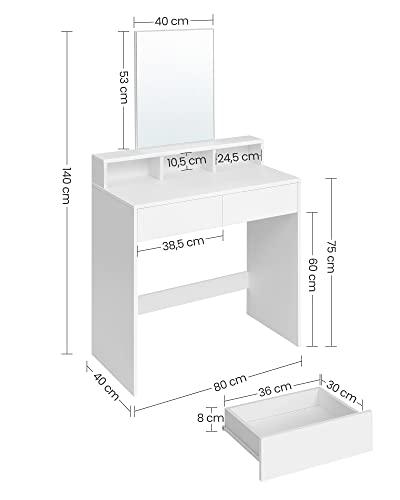 Elegant hvidt toiletbord med spejl og opbevaringsskuffer