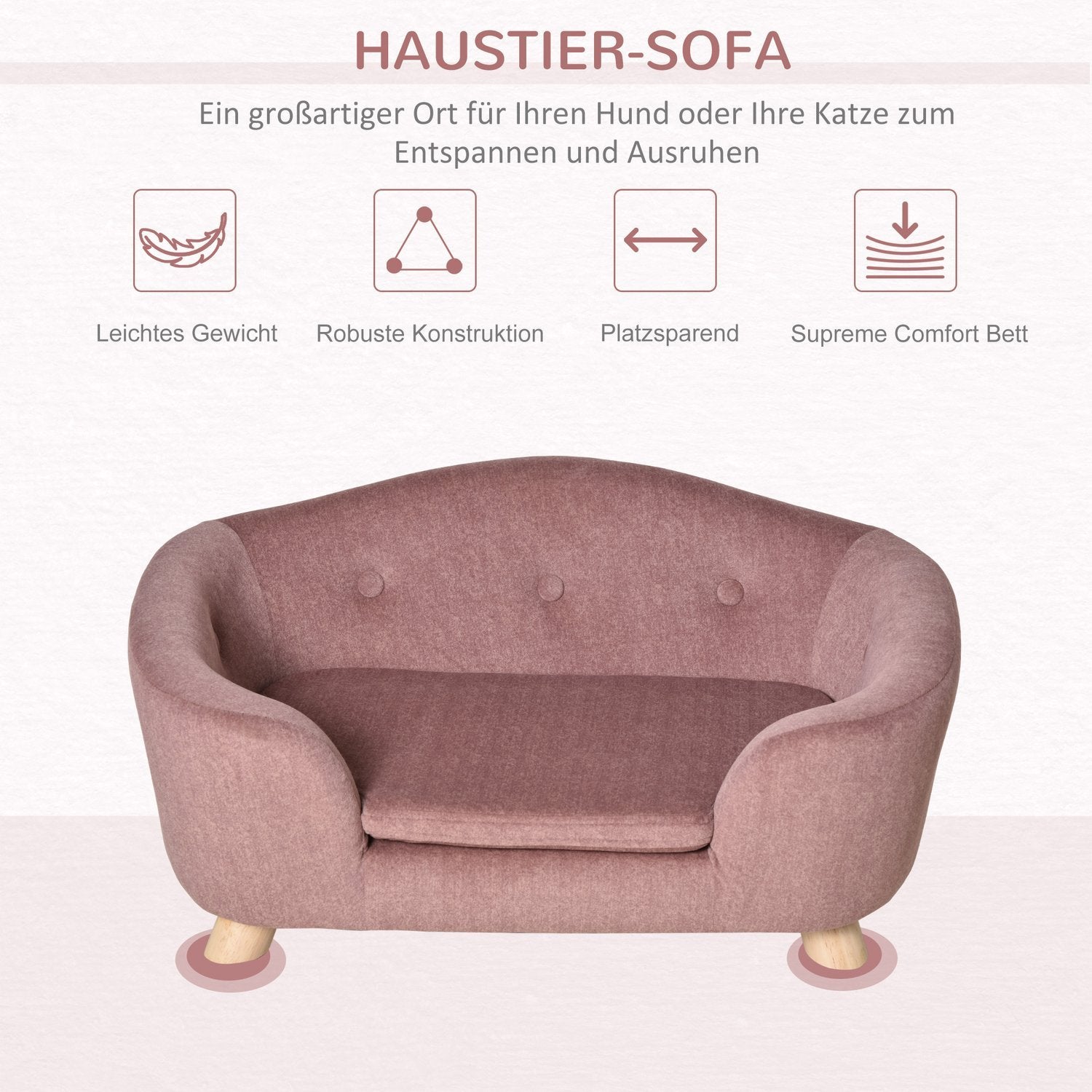 Hundeseng Hundesofa Hundesofa Hundemåtte Med pude Baglomme Plysskum Fyrretræ Pink 70 X 47 X 30 Cm