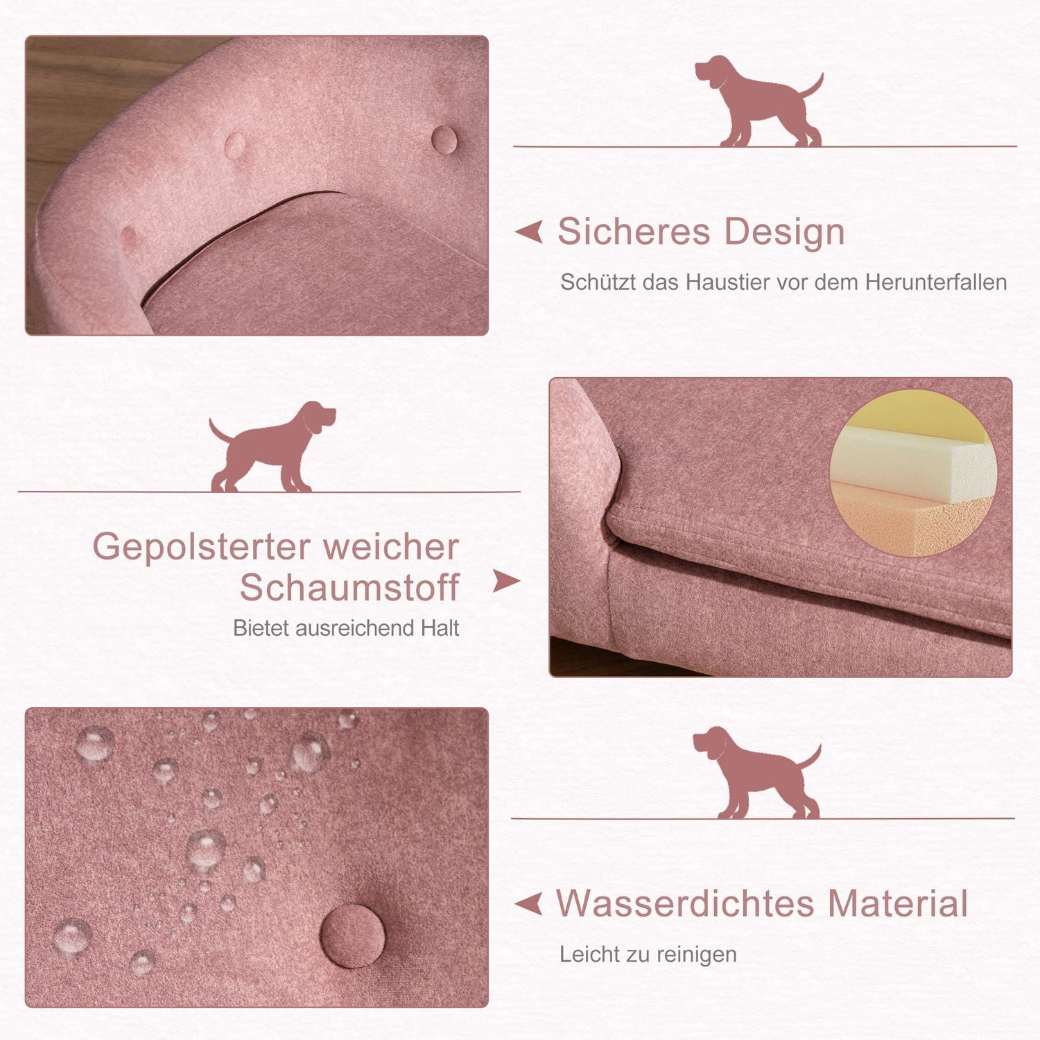 Hundeseng Hundesofa Hundesofa Hundemåtte Med pude Baglomme Plysskum Fyrretræ Pink 70 X 47 X 30 Cm