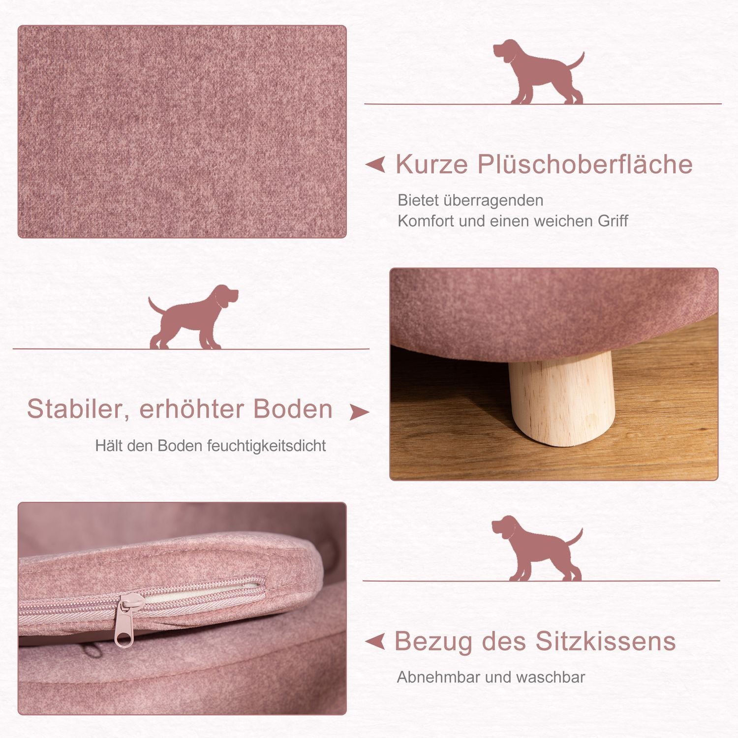 Hundeseng Hundesofa Hundesofa Hundemåtte Med pude Baglomme Plysskum Fyrretræ Pink 70 X 47 X 30 Cm