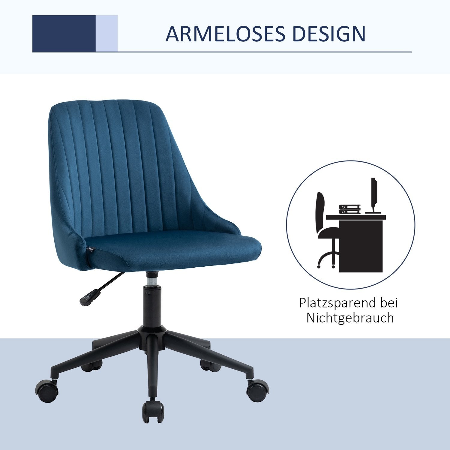 Kontorstol Drejestol Skrivebordsstol Ergonomisk linjedesign Højdejusterbar 360° Roterbar fløjl Glat polyesterblå 50 X 58 X 77-85 Cm