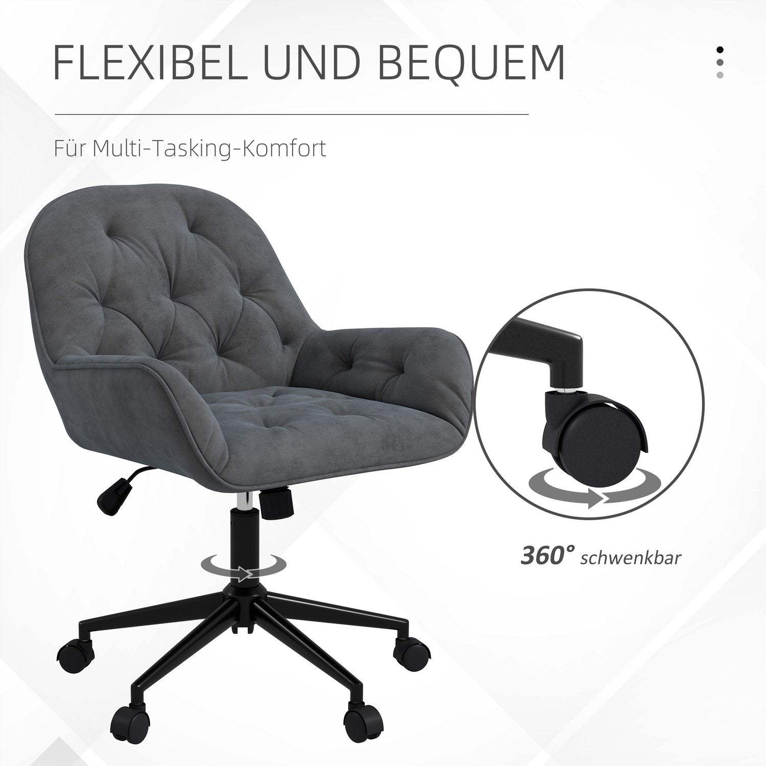 Kontorstol Skrivebordsstol med vippefunktion, hævet og sænket, ergonomisk, fløjlslook, mørkegrå