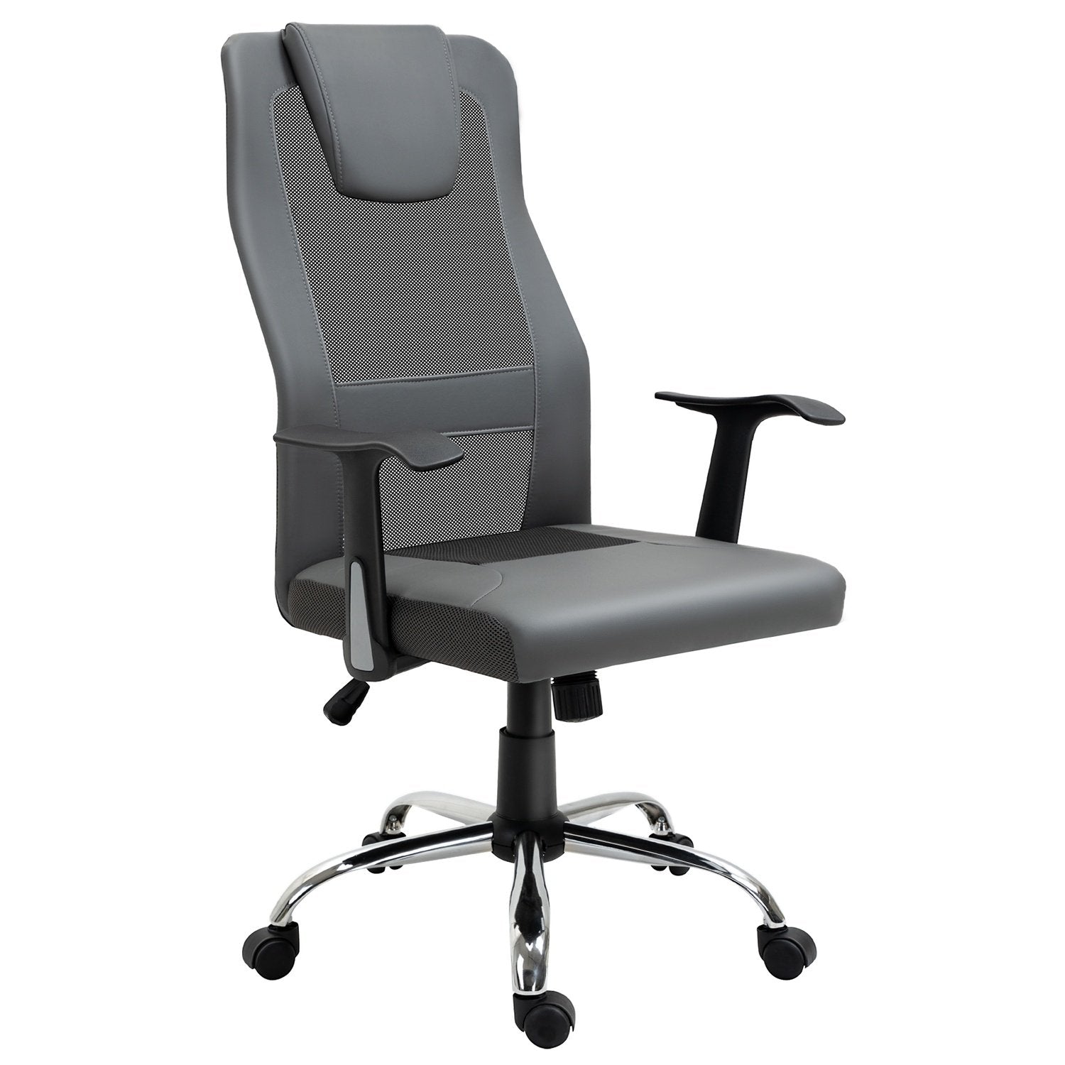 Kontorstol Executive Chair Højdejusterbar, Ergonomisk, Kunstlæder, Grå, 66X73X108-118 Cm