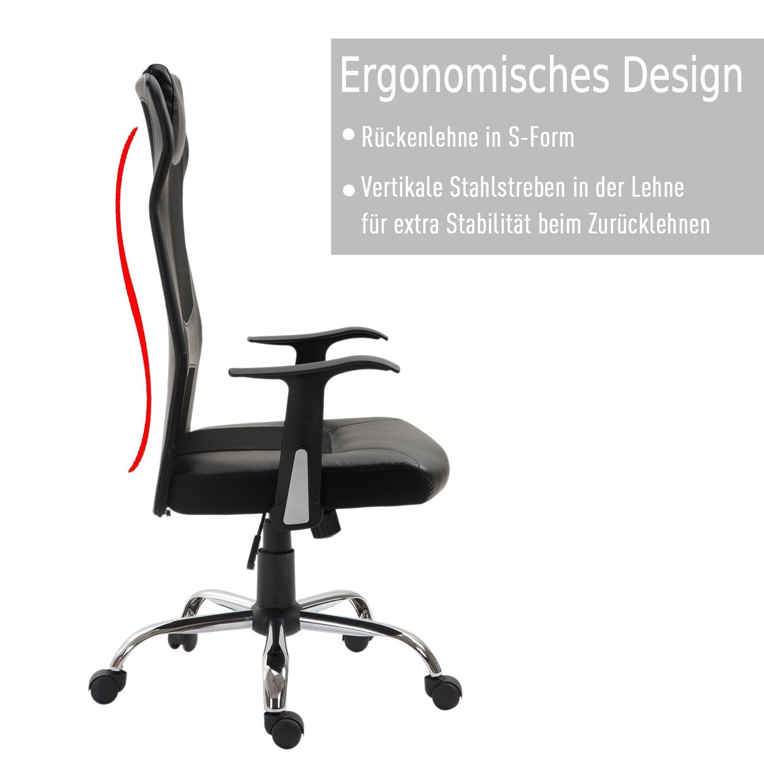 Kontorstol Ergonomisk drejestol, højdejusterbar, Pu læder, sort, 66X73X108-118 cm