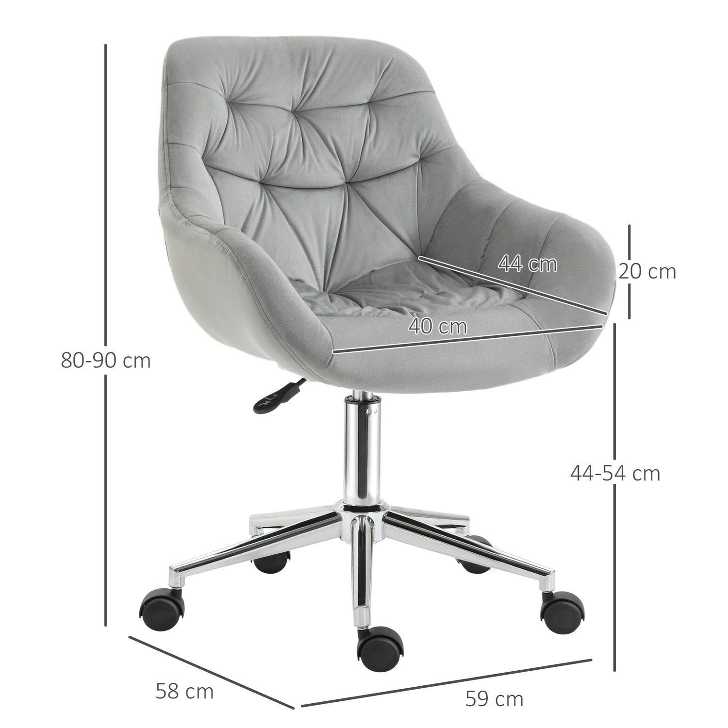 Chefsstol Kontorsstol Justerbar I Höjdled, Polyester, Skum, Metall, Nylon, Grå, 59X58X80-90Cm