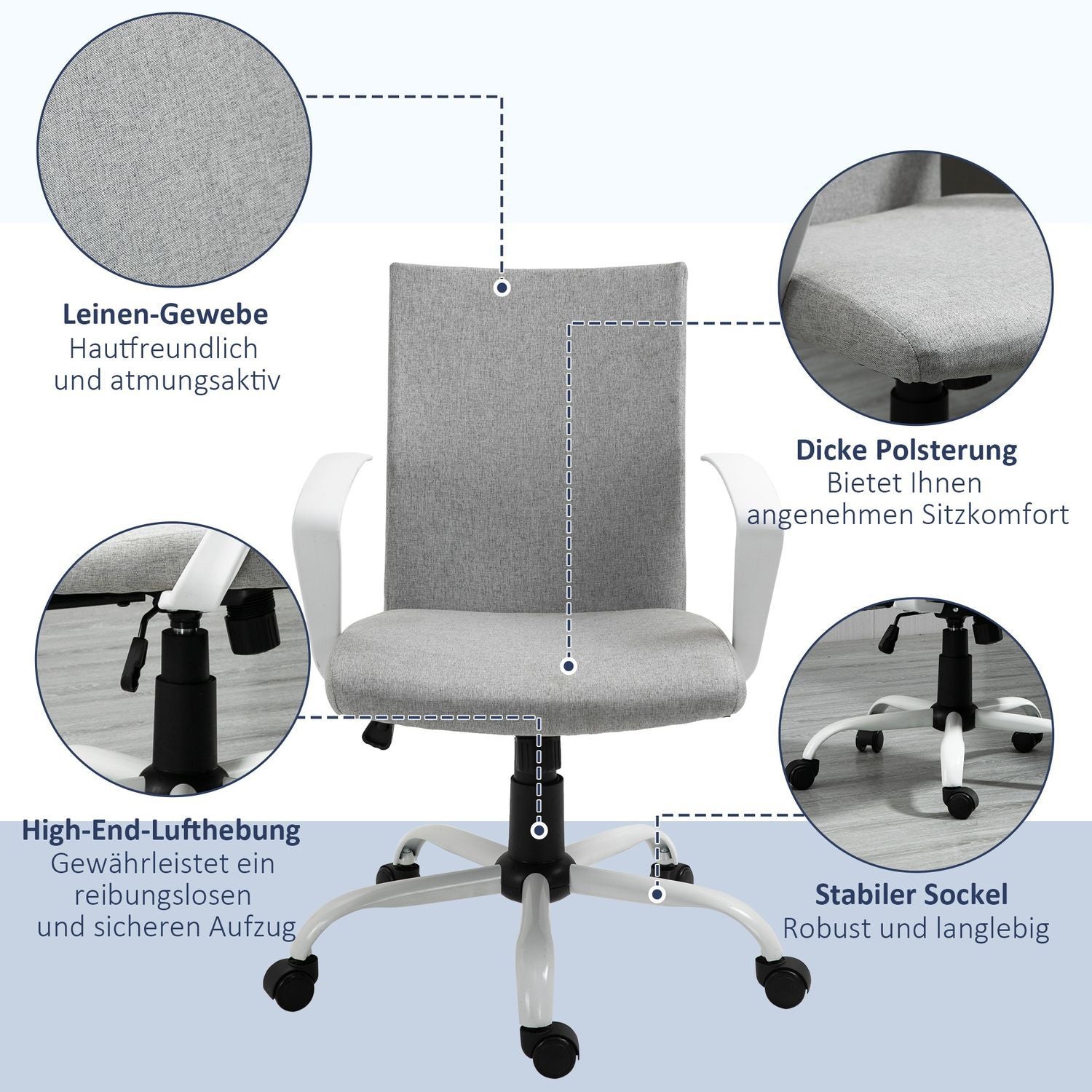 Kontorstol Skrivebordsstol med mesh ryglæn, vippefunktion, nakkestøtte, ergonomisk, 360° drejelige hjul, grå, 61X61X89-99Cm