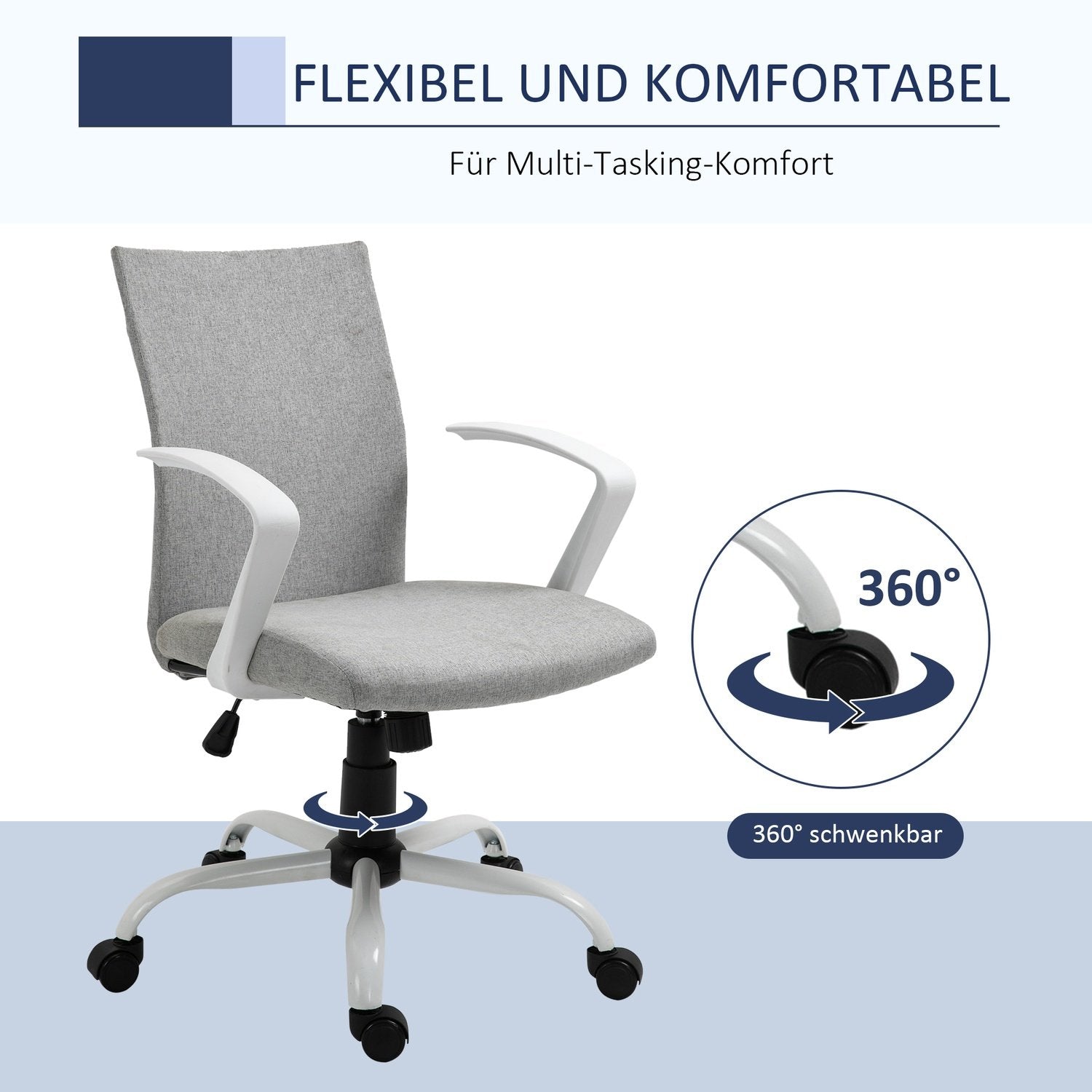 Kontorstol Skrivebordsstol med mesh ryglæn, vippefunktion, nakkestøtte, ergonomisk, 360° drejelige hjul, grå, 61X61X89-99Cm