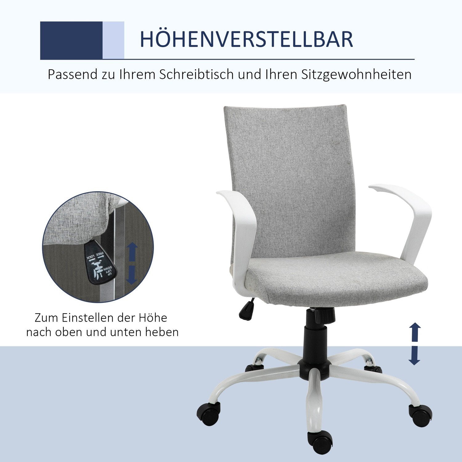 Kontorstol Skrivebordsstol med mesh ryglæn, vippefunktion, nakkestøtte, ergonomisk, 360° drejelige hjul, grå, 61X61X89-99Cm