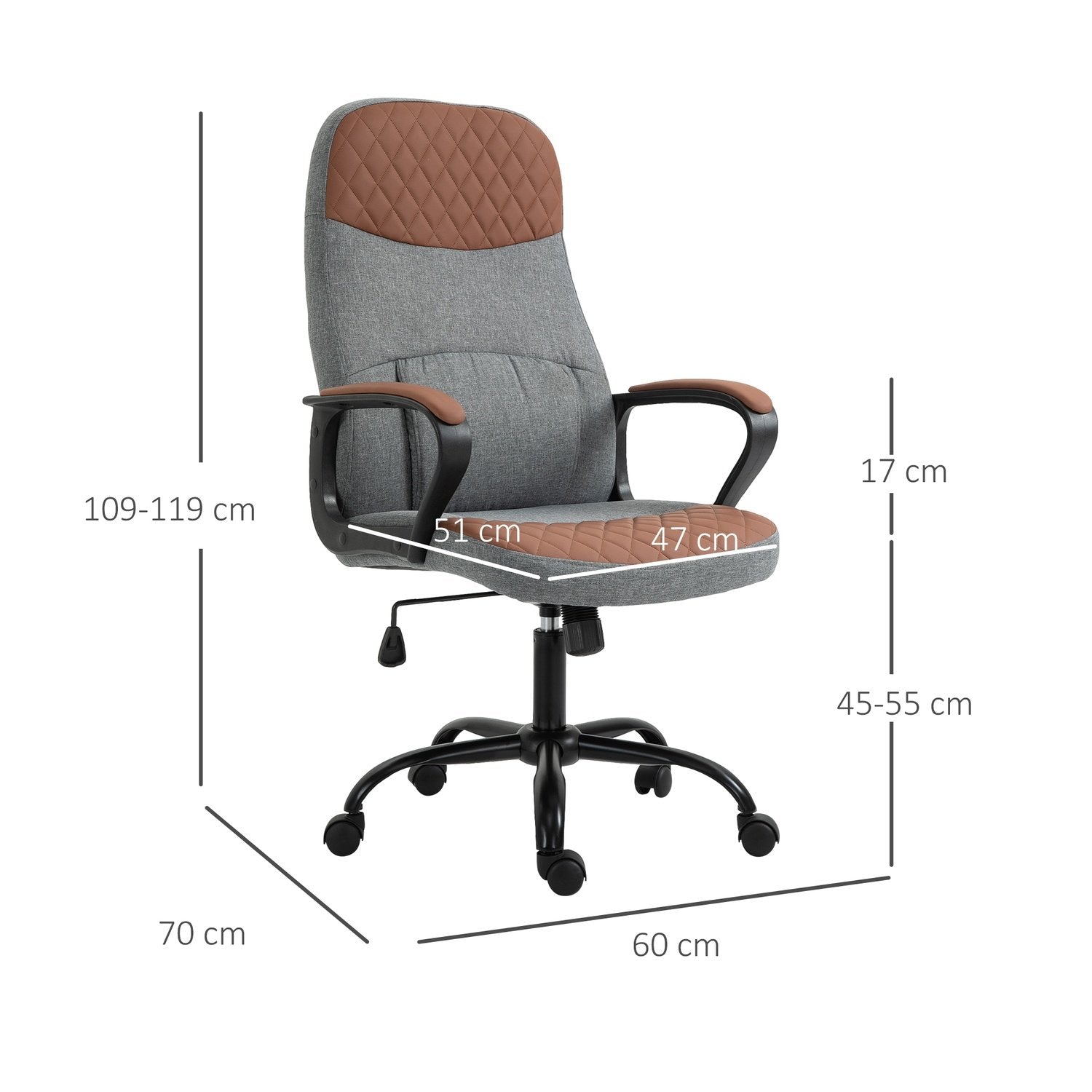 Gaming stol Drejestol, Kontorstol, Ergonomisk, Pu-læder, Stål, Grå + Brun, 60X70X109-119Cm