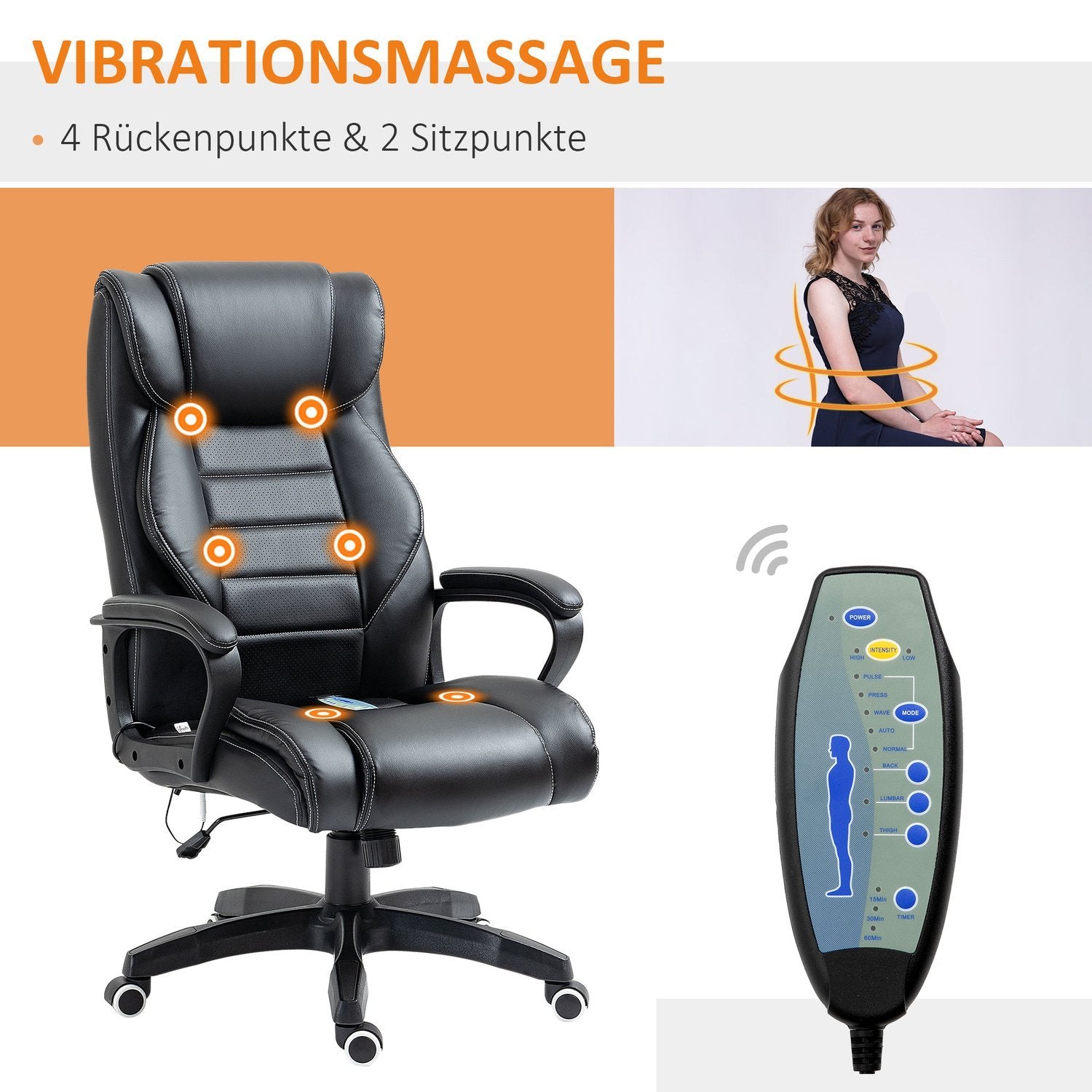 Massagestol Snurrstol Höjdjusterbar Ergonomisk Spelstol Datorstol 6 Vibrationspunkter Linne Känns Justerbar Svart