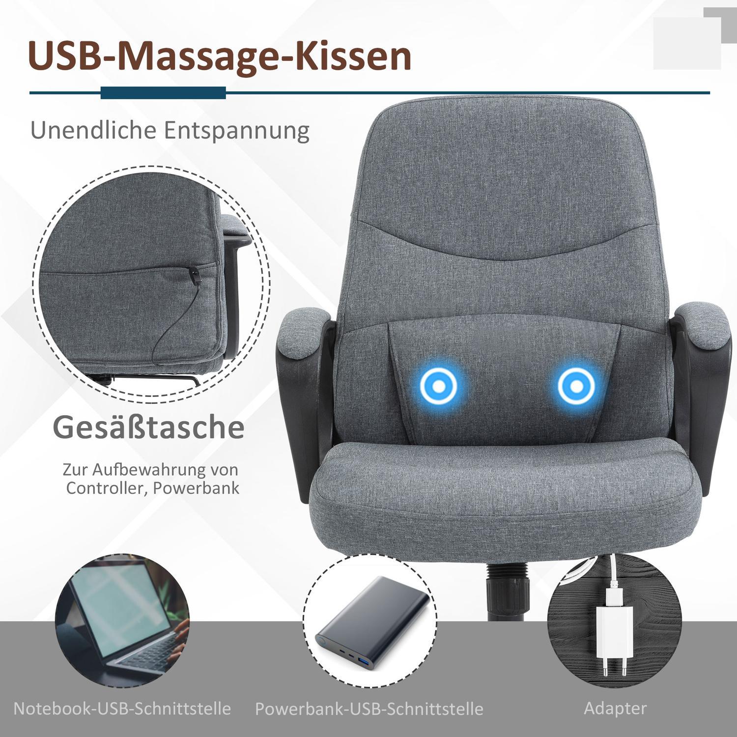 Chefsstol Kontorsstol Med Massagefunktion, Höjdjusterbar, Ergonomisk Design, Usb-Gränssnitt