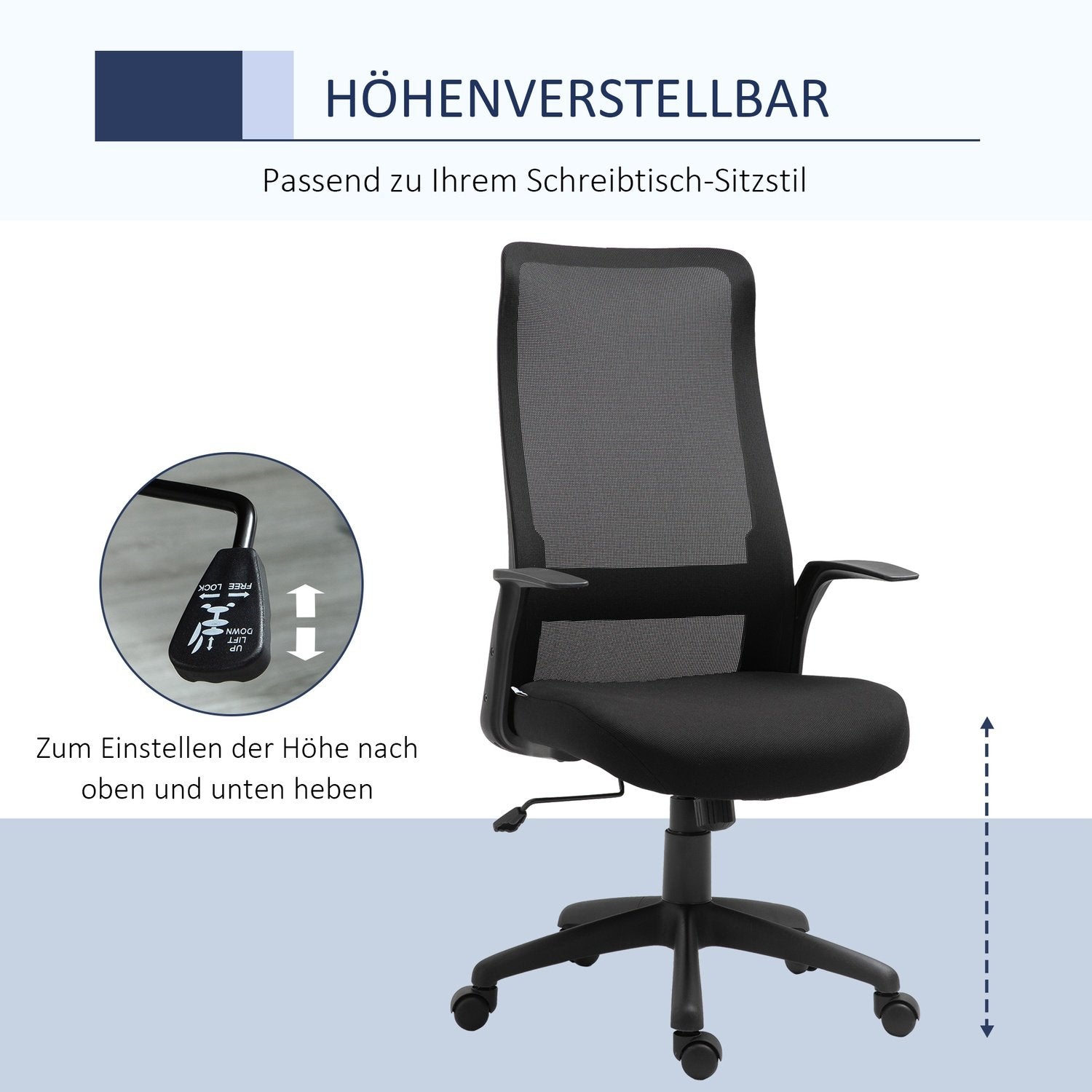 Kontorstol Drejestol Skrivebordsstol Højdejusterbar Ergonomisk 360° drejelige hjul Kontorskum Nylon Sort