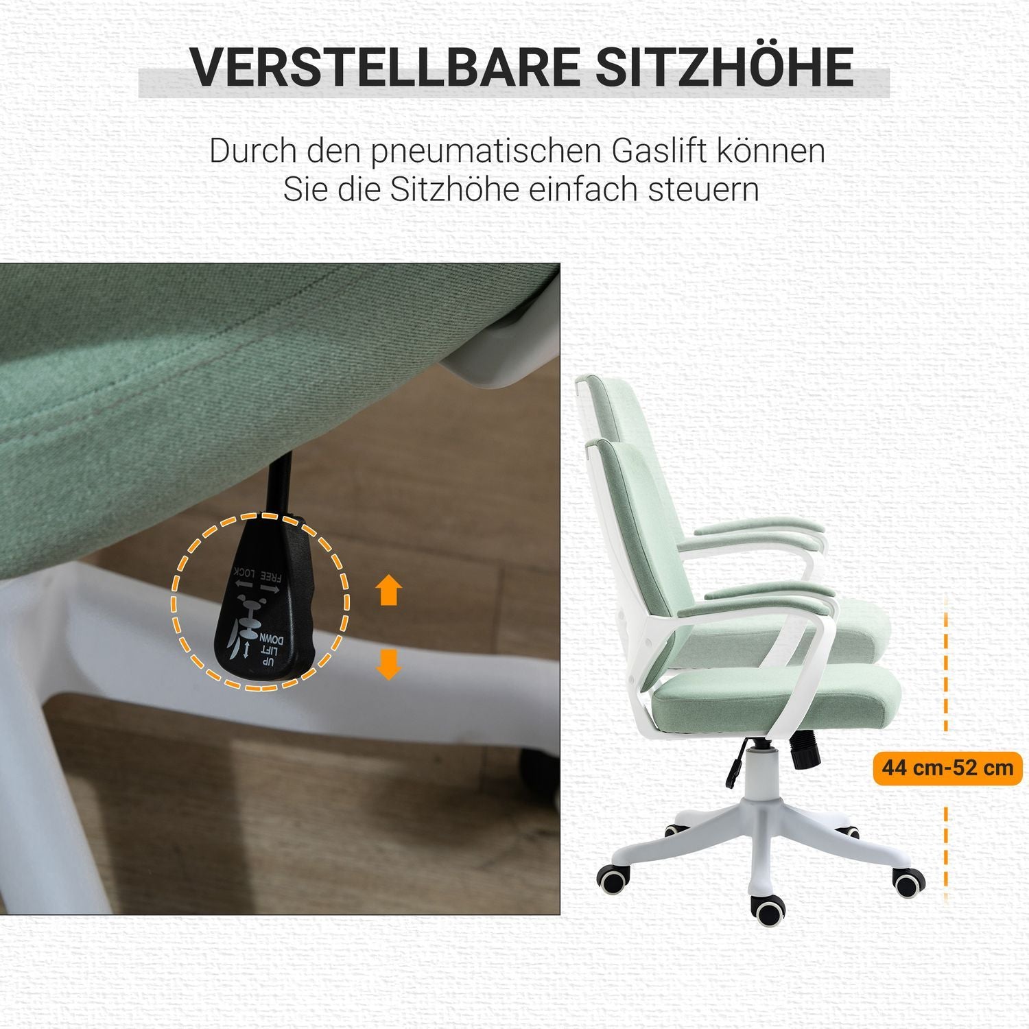 Kontorstol Skrivebordsstol med vippefunktion Ryglæn Tykt polstret Ergonomisk 360° drejelige hjul Polyester Grøn + Hvid 62X69X92-100 Cm