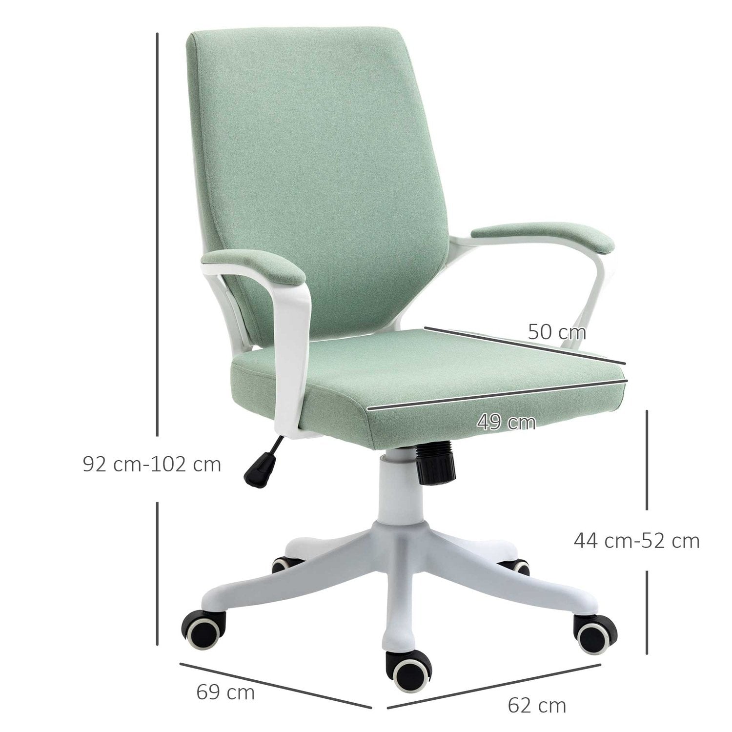 Kontorstol Skrivebordsstol med vippefunktion Ryglæn Tykt polstret Ergonomisk 360° drejelige hjul Polyester Grøn + Hvid 62X69X92-100 Cm