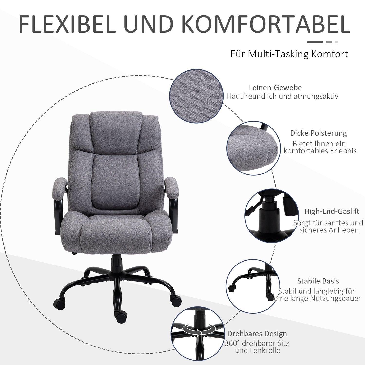 Kontorstol Skrivebordsstol Gamingstol Drejestol Gyngefunktion tyk polstret ergonomisk stol Belastningskapacitet 220 Kg