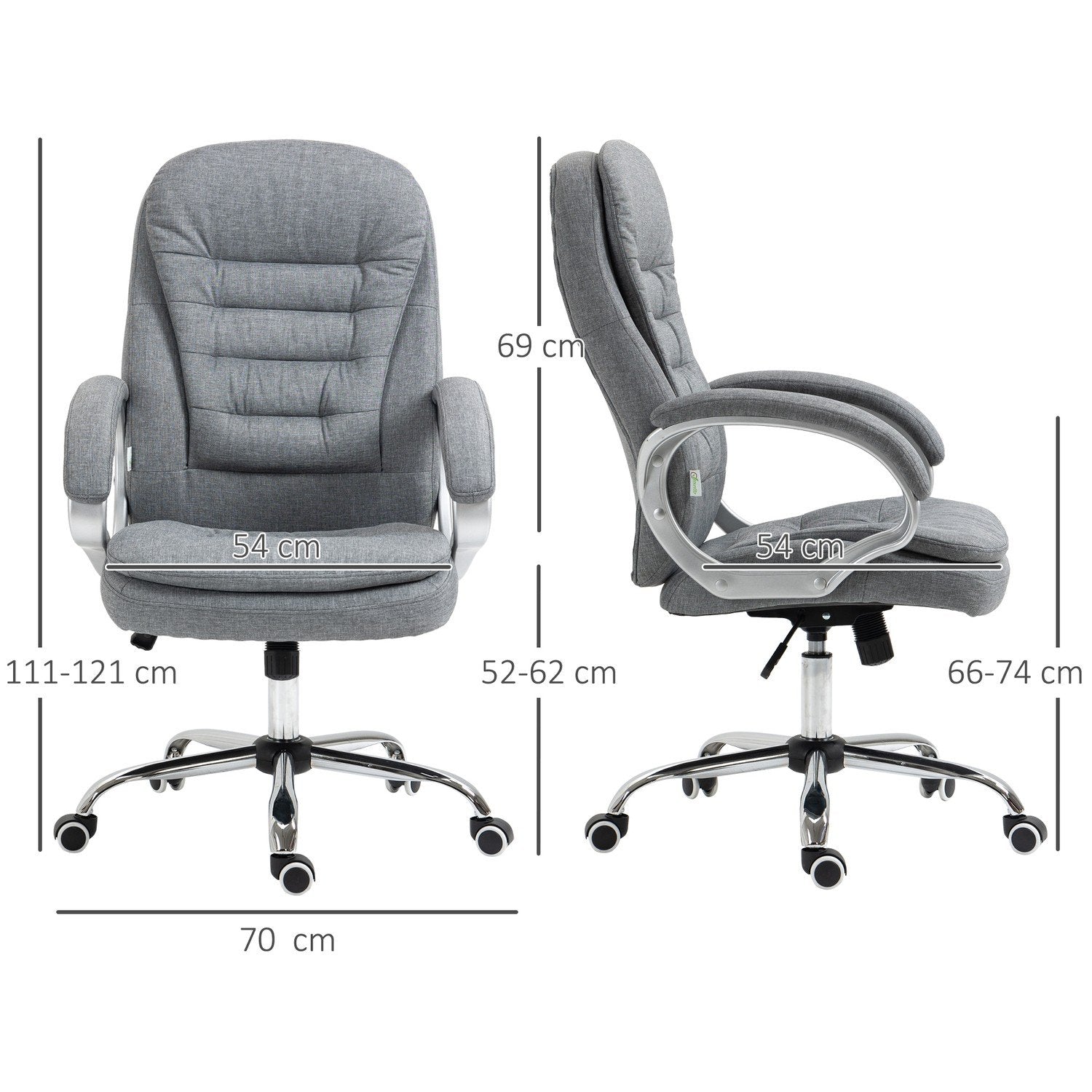 Kontorstol Arbejdsstol med 360° rotation, ergonomisk, vippefunktion, hævet og sænkbar, gråt hør, 64X75X111-121 cm