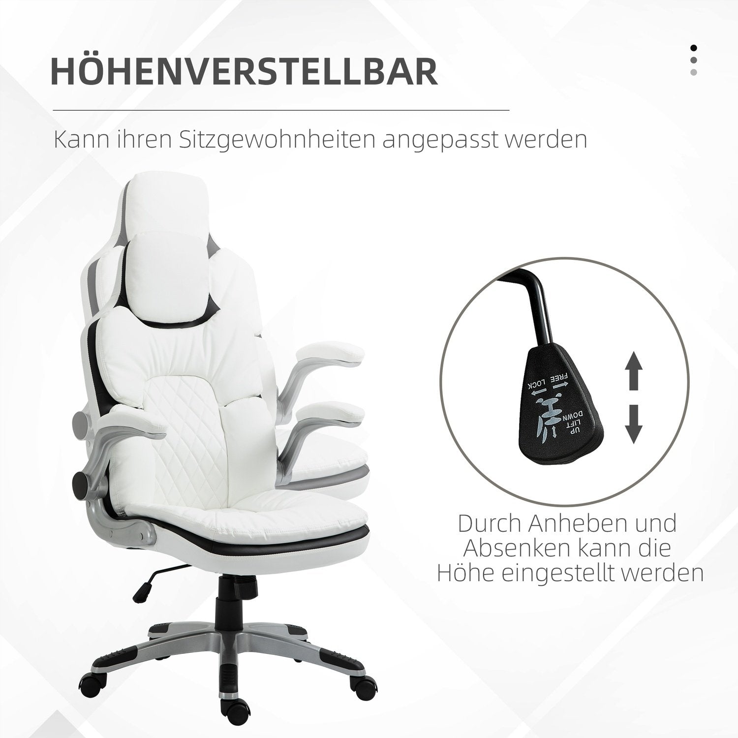 Ergonomisk Kontorsstol Höjdjusterbar, Fällbara Armstöd, Vippfunktion, 69X67X113-121Cm