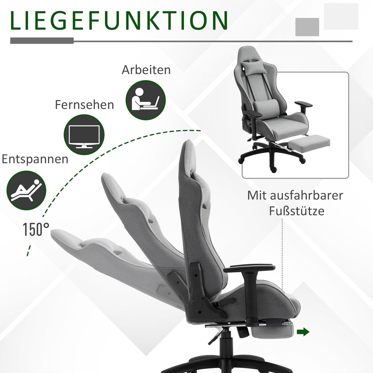 Kontorstol Computerstol Drejestol Ergonomisk Med aftageligt hoved og lændepude Vippefunktion Grå 73X57X127-135 Cm