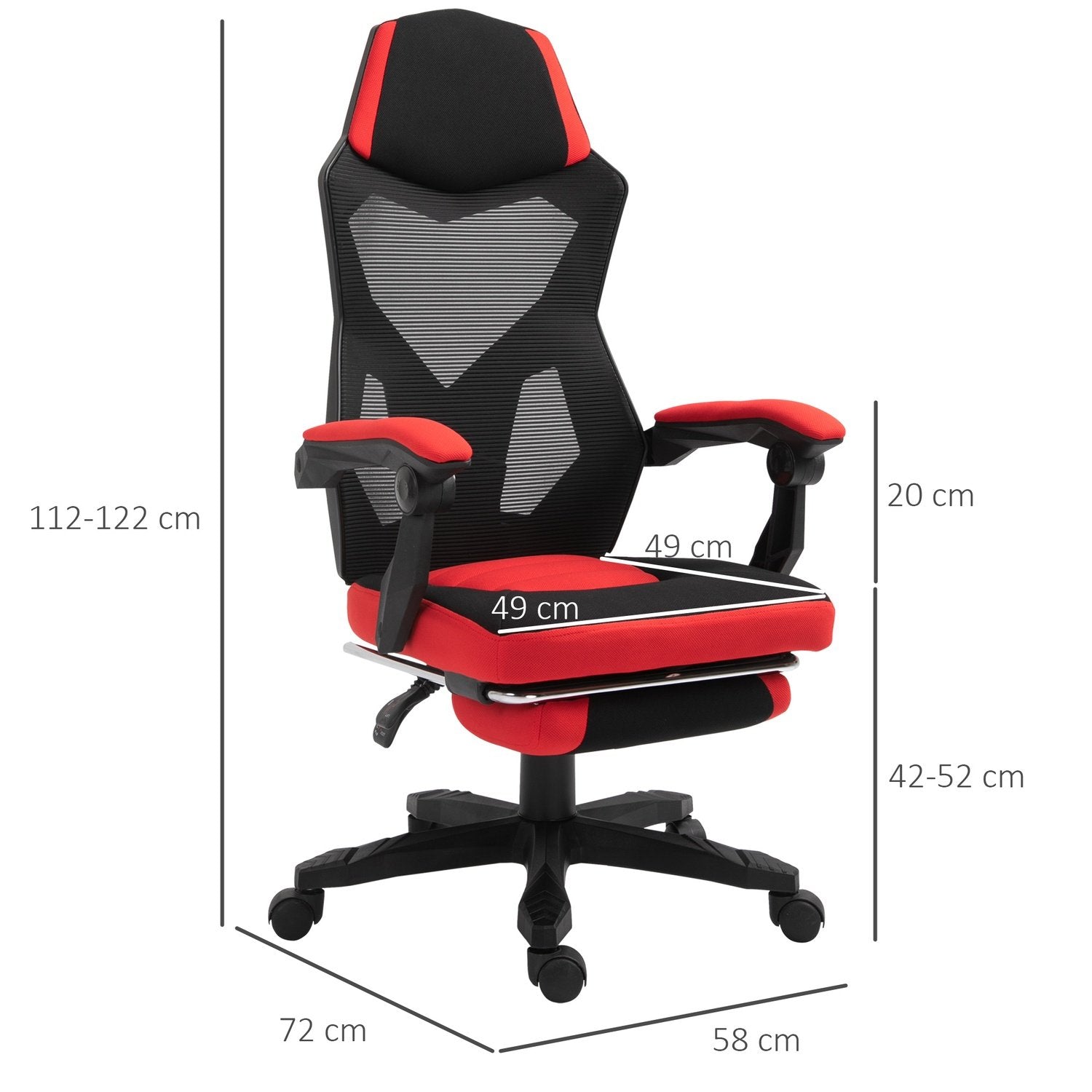 Gaming Stol Skrivebordsstol Ergonomisk Kontorstol Med Fodstøtte Højdejusterbar Polyester Sort + Rød 58 X 72 X 112-122 Cm