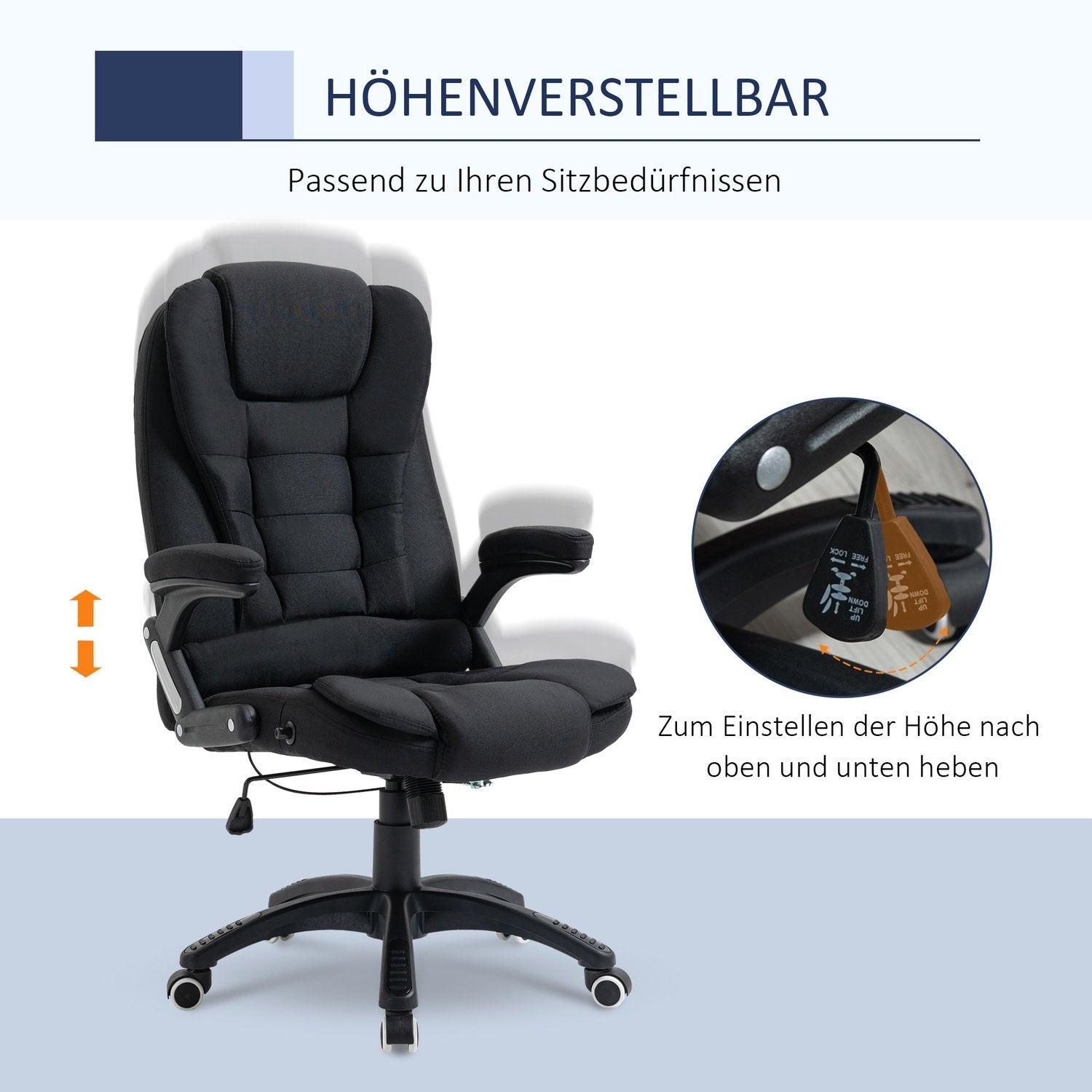 Kontorstol Hævet og sænket skrivebordsstol Ergonomisk skum Pp Plast Linnedlignende polyester Sort 65 X 72 X 100-120 Cm