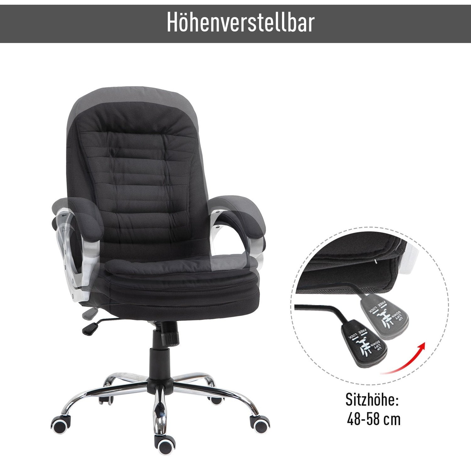 Office Chair Skrivbordsstol Med 360° Rotation, Ergonomisk, Vippfunktion, Höjdjusterbar, Svart Linne, 64X75X111-121 Cm