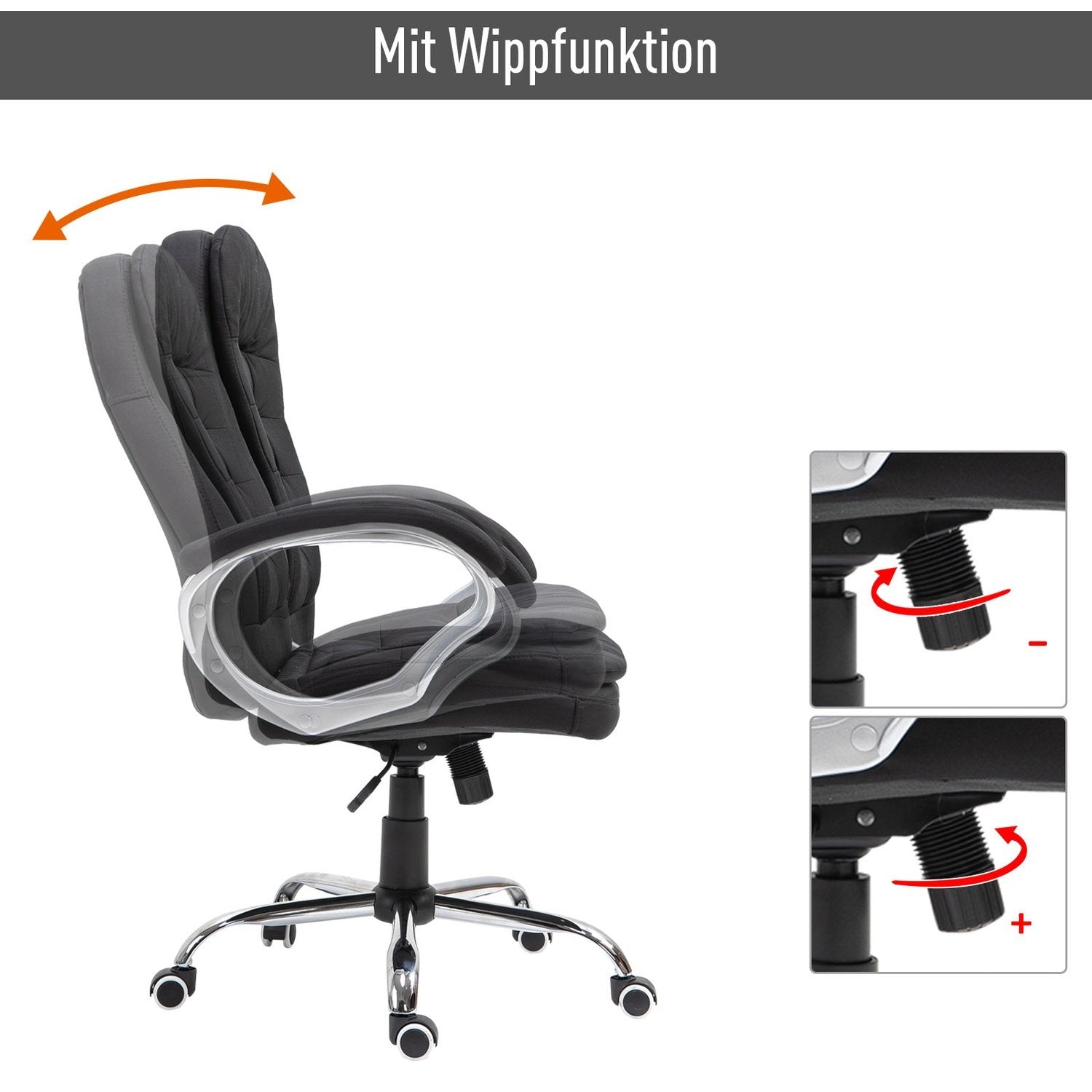 Office Chair Skrivbordsstol Med 360° Rotation, Ergonomisk, Vippfunktion, Höjdjusterbar, Svart Linne, 64X75X111-121 Cm